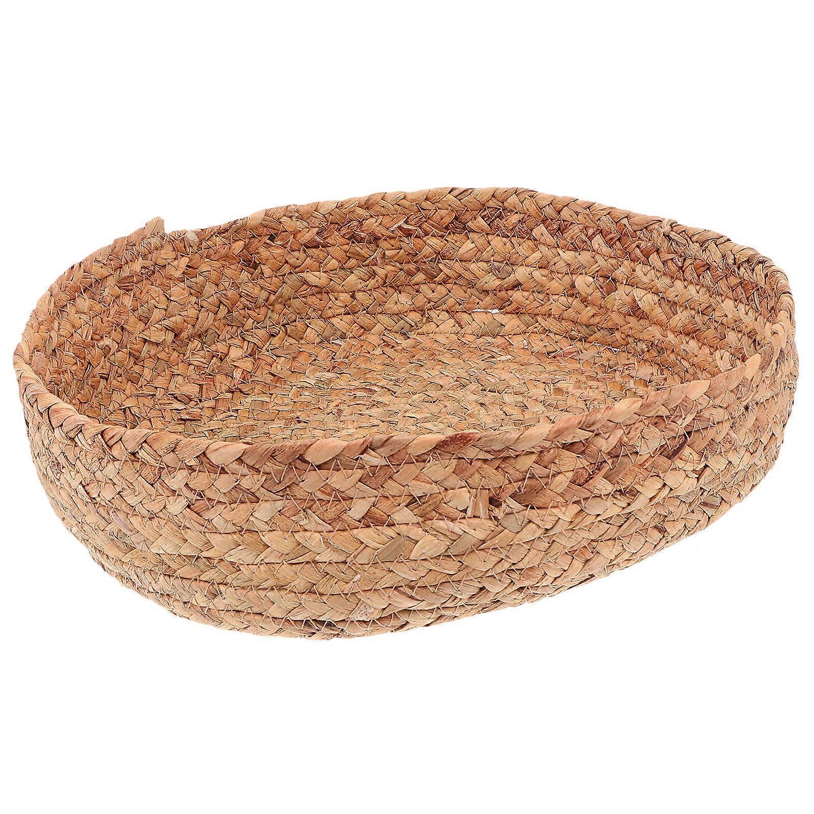 Environment-Friendly Woven Storage Bin Round Disc Large 1Pc Snack Basket Ideal For Desk Sundries Organization Khaki Color Storage
