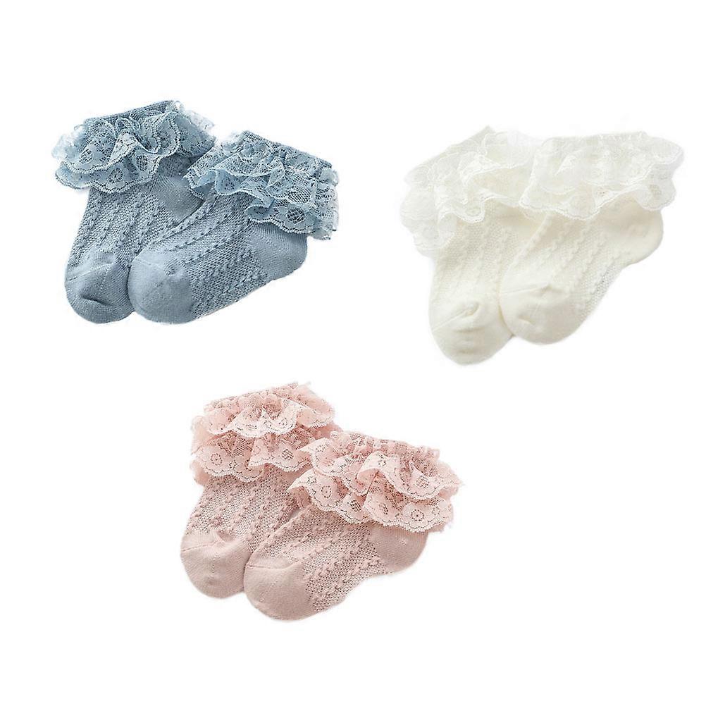 Toddler Girl Lace Socks 3 Pairs Short Socks for Baby Creative Princess Style Assorted Color Easy To Wear