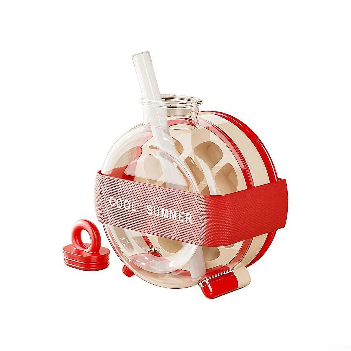 2-in-1 Ice Cube Bottle, Portable Ice Cup with Straw Lid, Red Summer Drink Container for Picnics, Travel, Outdoor Use