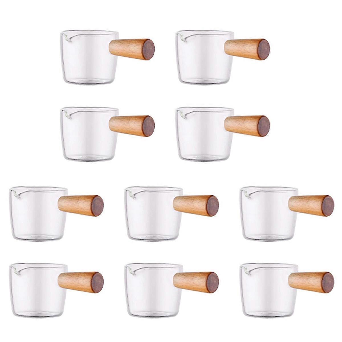 2PCS Transparent Glass Creamer with Wooden Handle, Mini Coffee Milk Creamer Pitcher