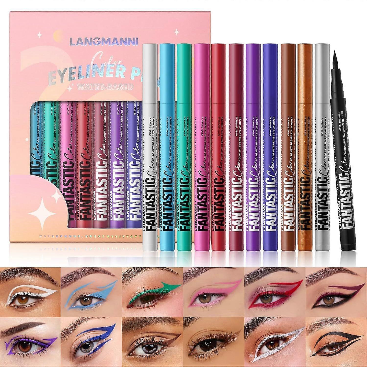 12 Colors Matte Liquid Eyeliner Set, Neon Colorful Pigmented with Long-lasting, Smudgeproof & Waterproof Eye Liner Makeup for Bold & Stunning Looks -