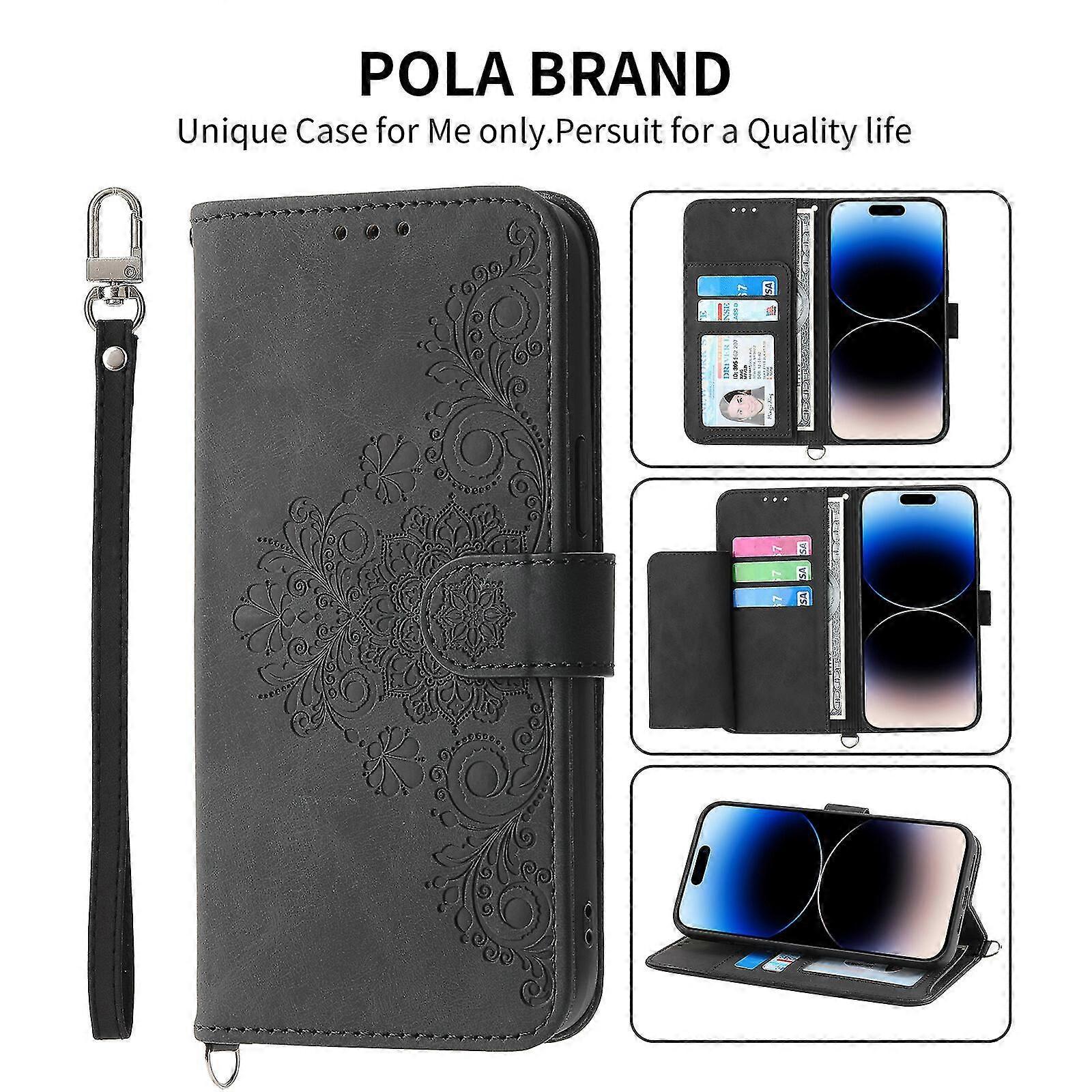 For iPhone 13 Pro Max Case, Leather Wallet Flip Case With Strap