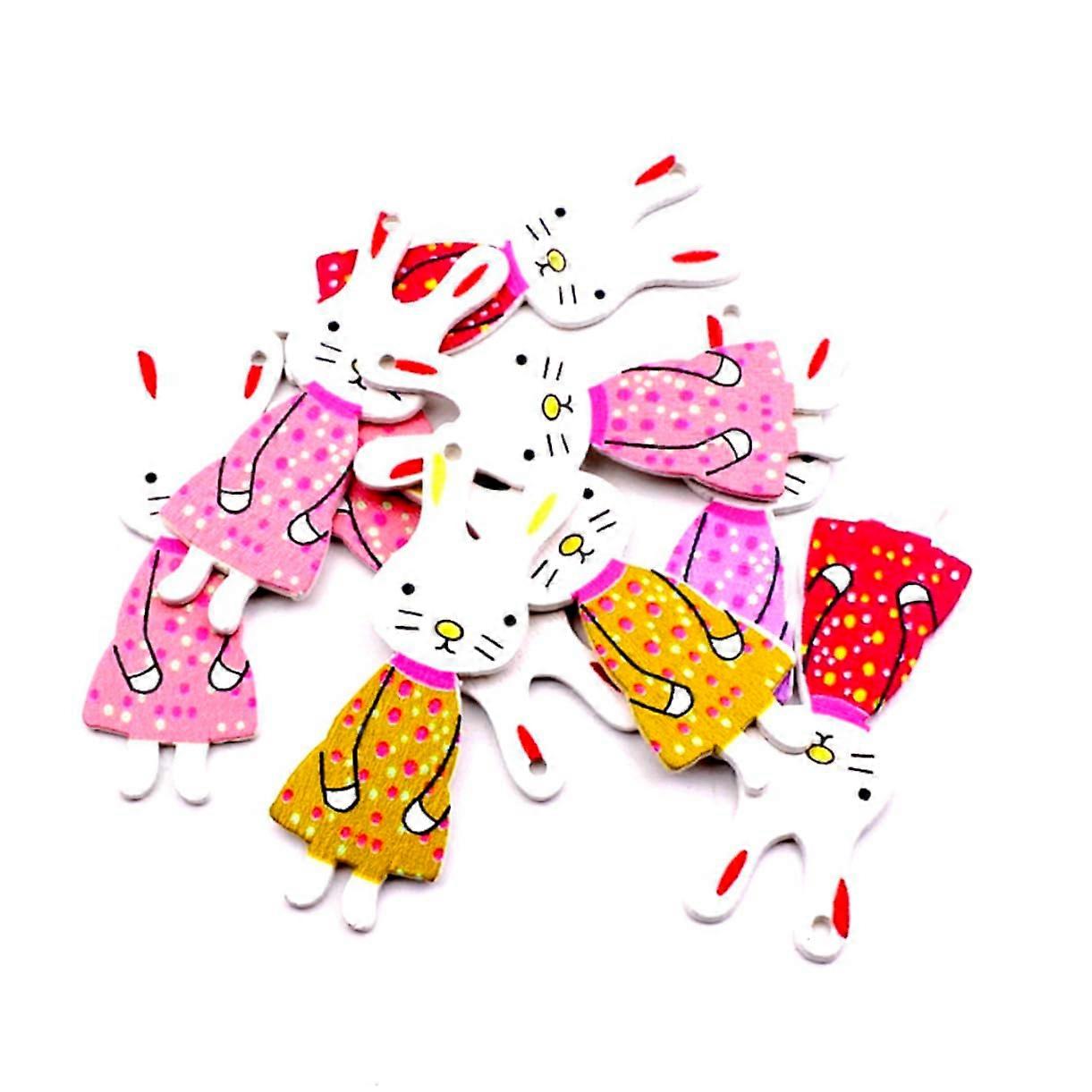 2 pieces Colored Wooden Buttons Cartoon Rabbit Sewing Buttons for DIY Crafting Scrapbooking 50 pieces