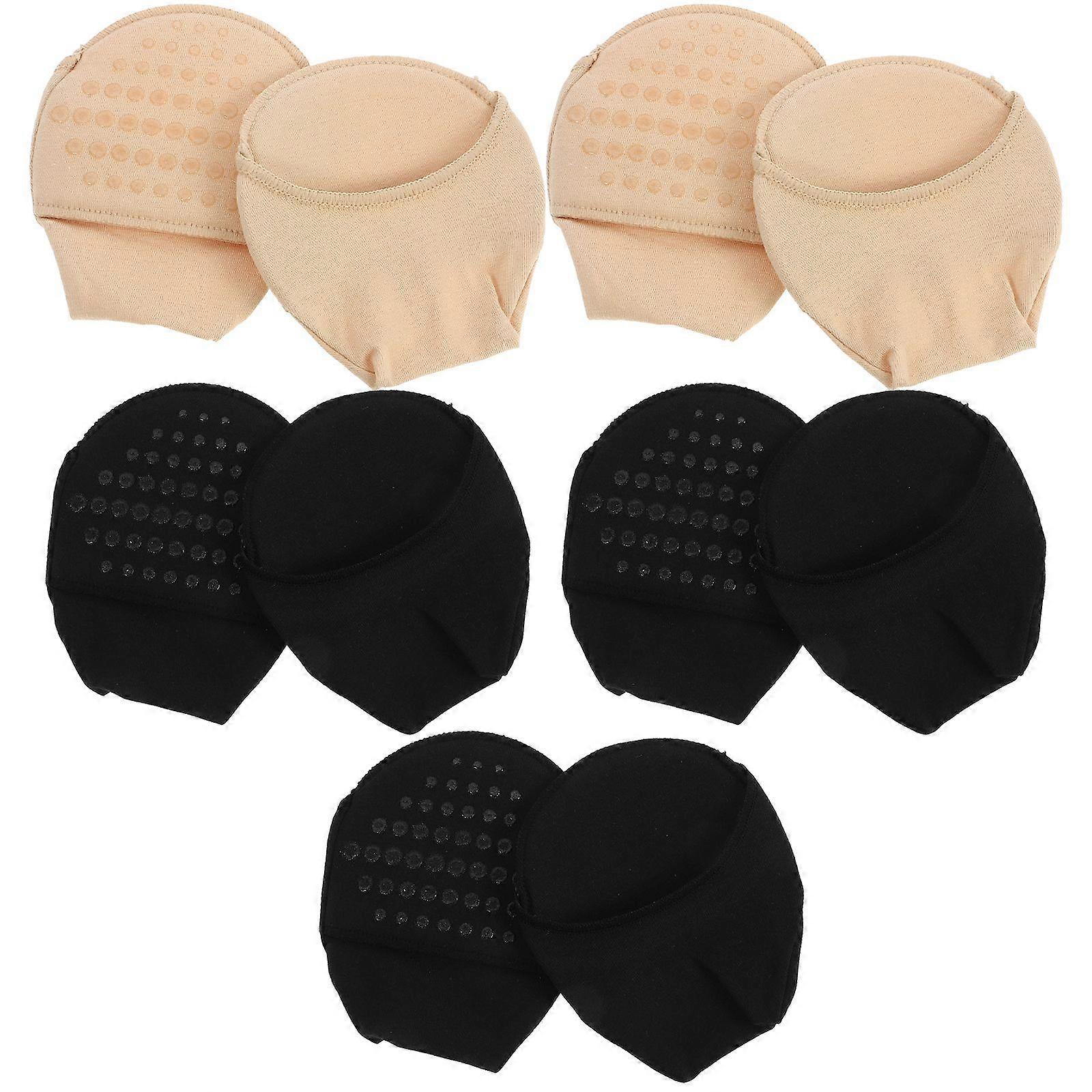 5 Pairs of Cotton Anti-Skid Boat Socks Invisible Socks Shallow Mouth Socks (Black, Skin Color)