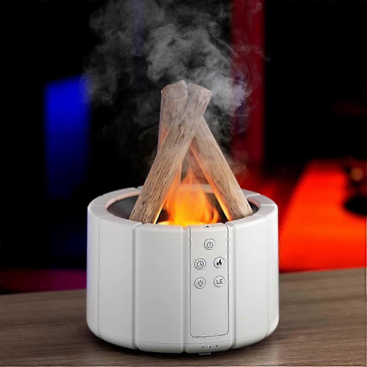 White Humidifier 250ML with Remote Control, Aromatherapy Scented Diffusers with Warm Light in Bonfire Shape and 7 Colorful Lights for Bedroom