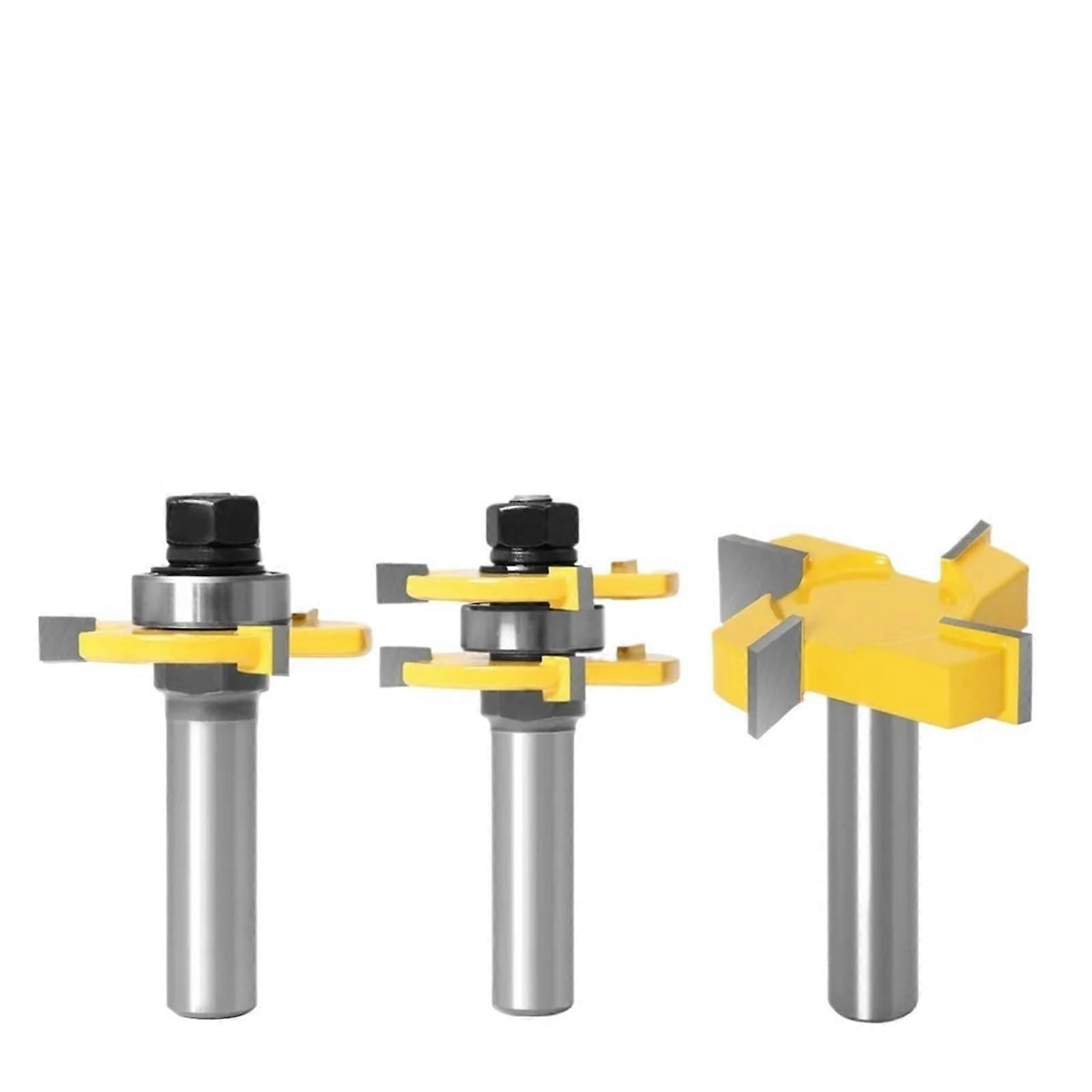 3pcs 1/2 Inch Shank Milling Cutter Router Bits for Wood Carving Groove and T-Slot Cutting (12.7mm)