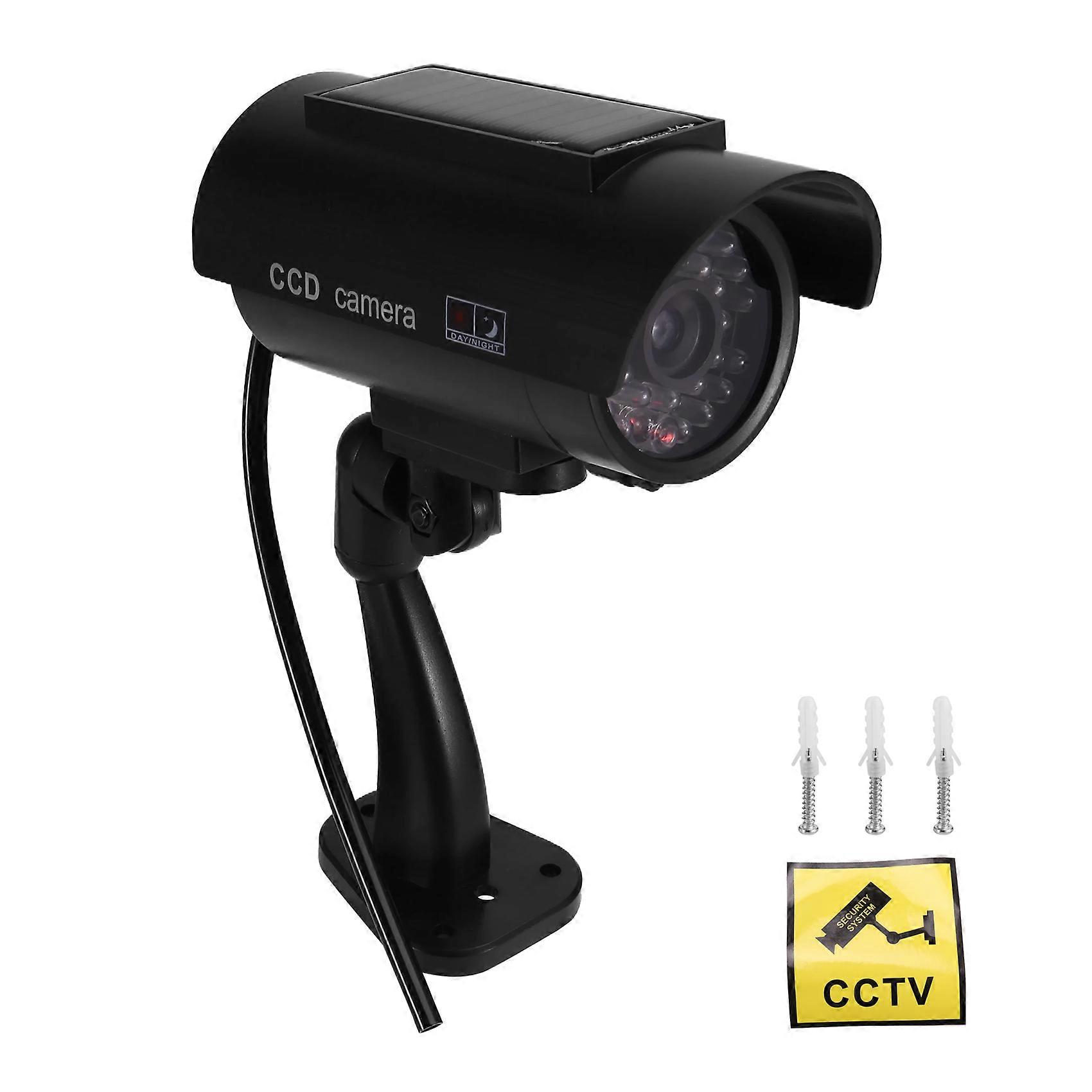 Caméra solaire de simulation, caméra factice de surveillance extérieure avec lumière LED, noire