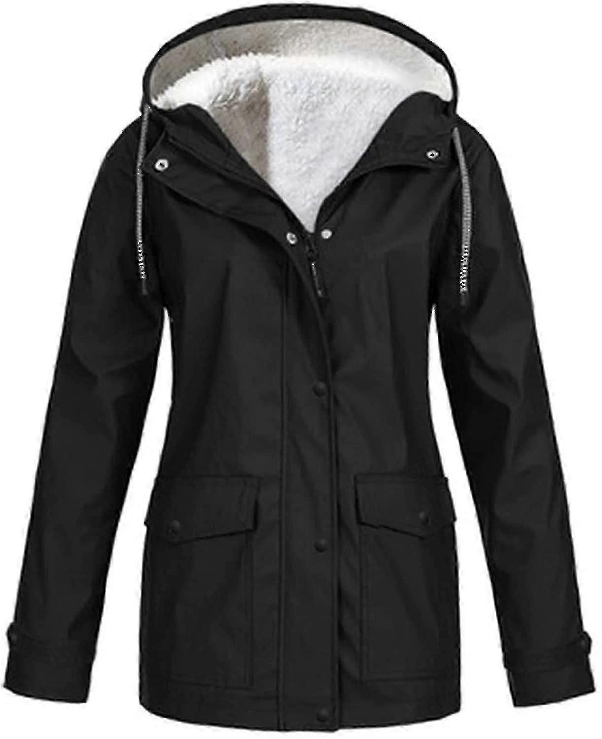 Women's Lined Fleece Rain Jacket Winter Outdoor Waterproof Hooded Raincoat Ladies Snow Warm Ski Jackets Solid Color