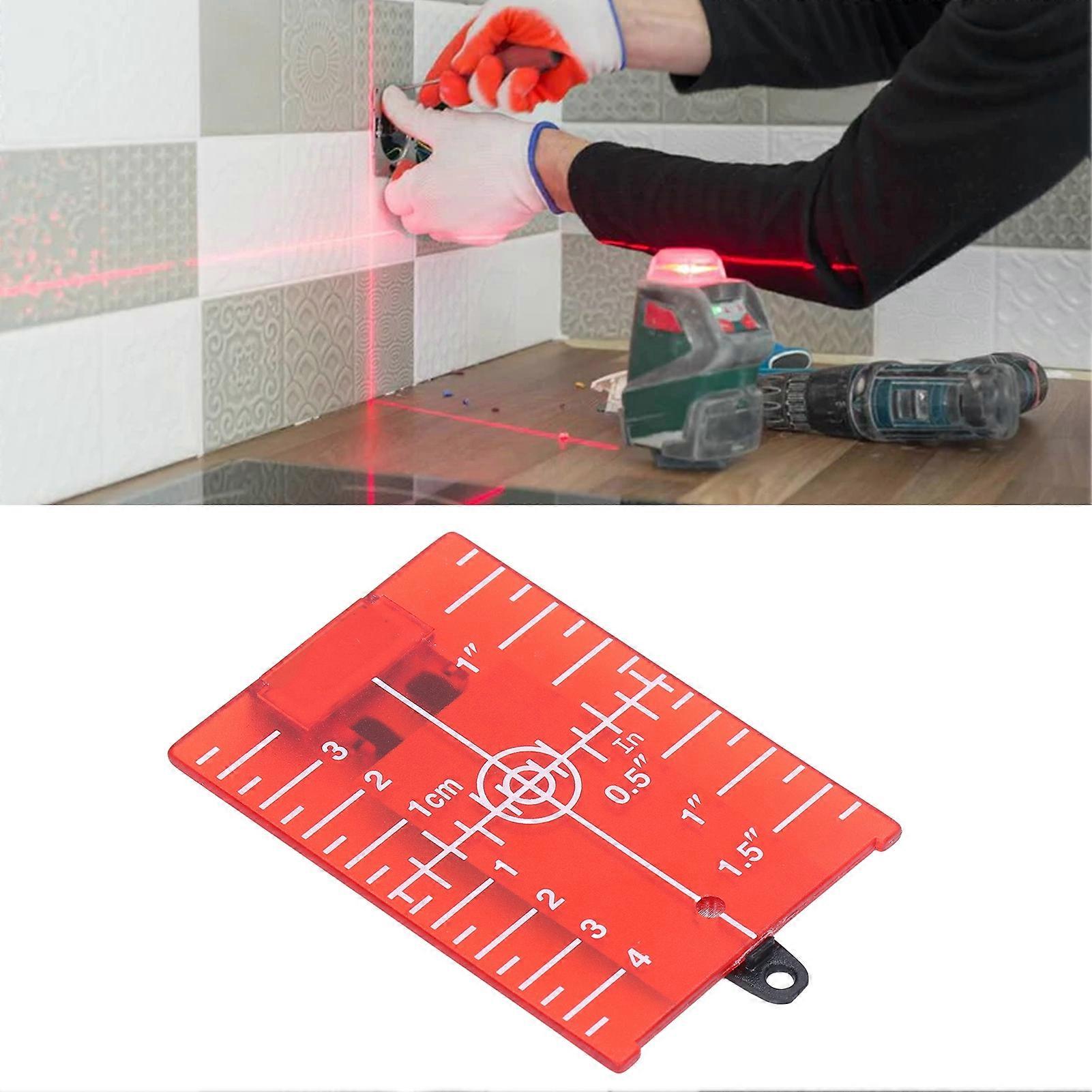 Plastic Laser Leveling Target Magnetic Floor Target Card Plate with Bracket Inch Metric Scale Red 