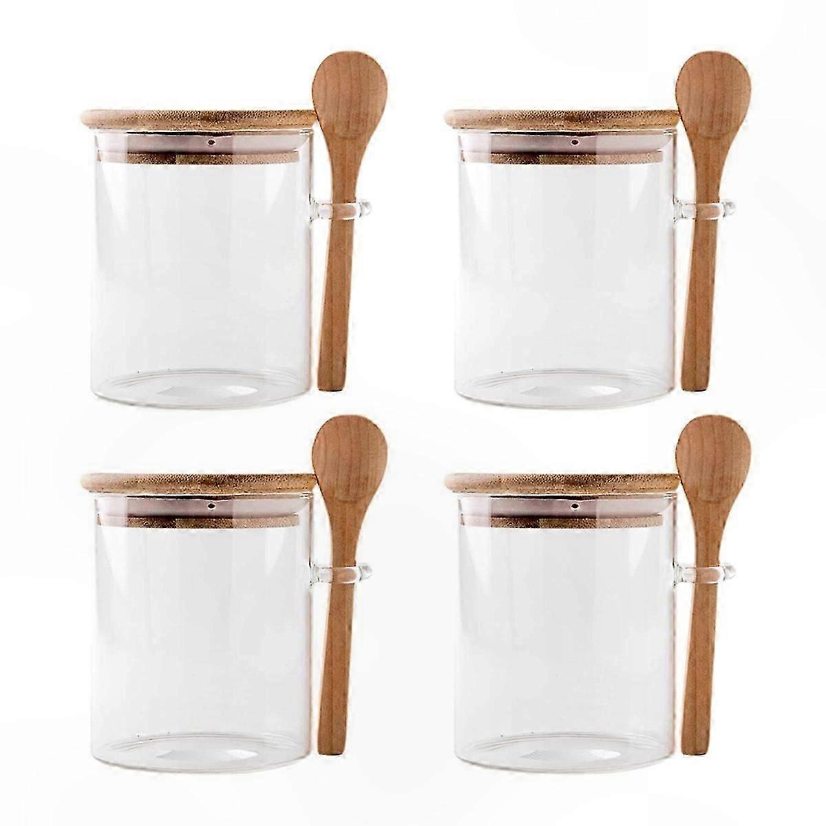 4-Pack Glass Jars with Lids and Spoons for Overnight Oats Storage
