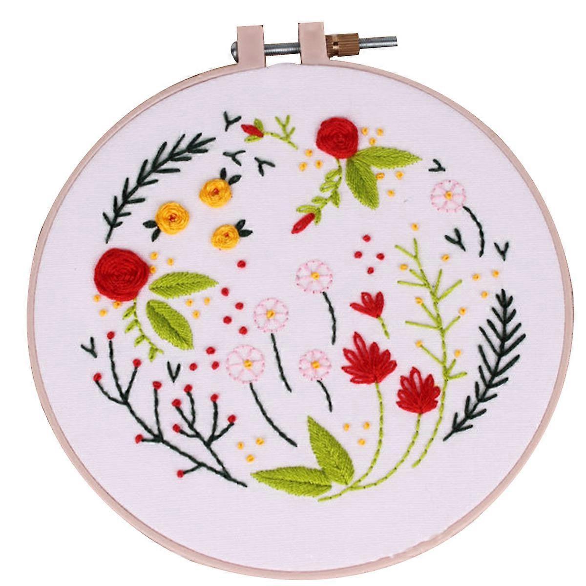 Flower Embroidery Craft Kit Bedroom Embroidery Art Assorted Color for Home Decoration 1Set