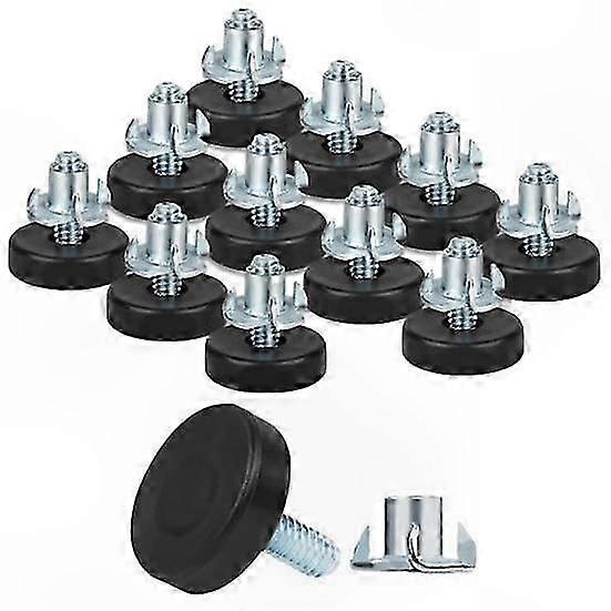 Adjustable Furniture Leveling Feet with T-Nuts for Cabinets Chairs and Tables Strong Load Bearing 12 Pieces