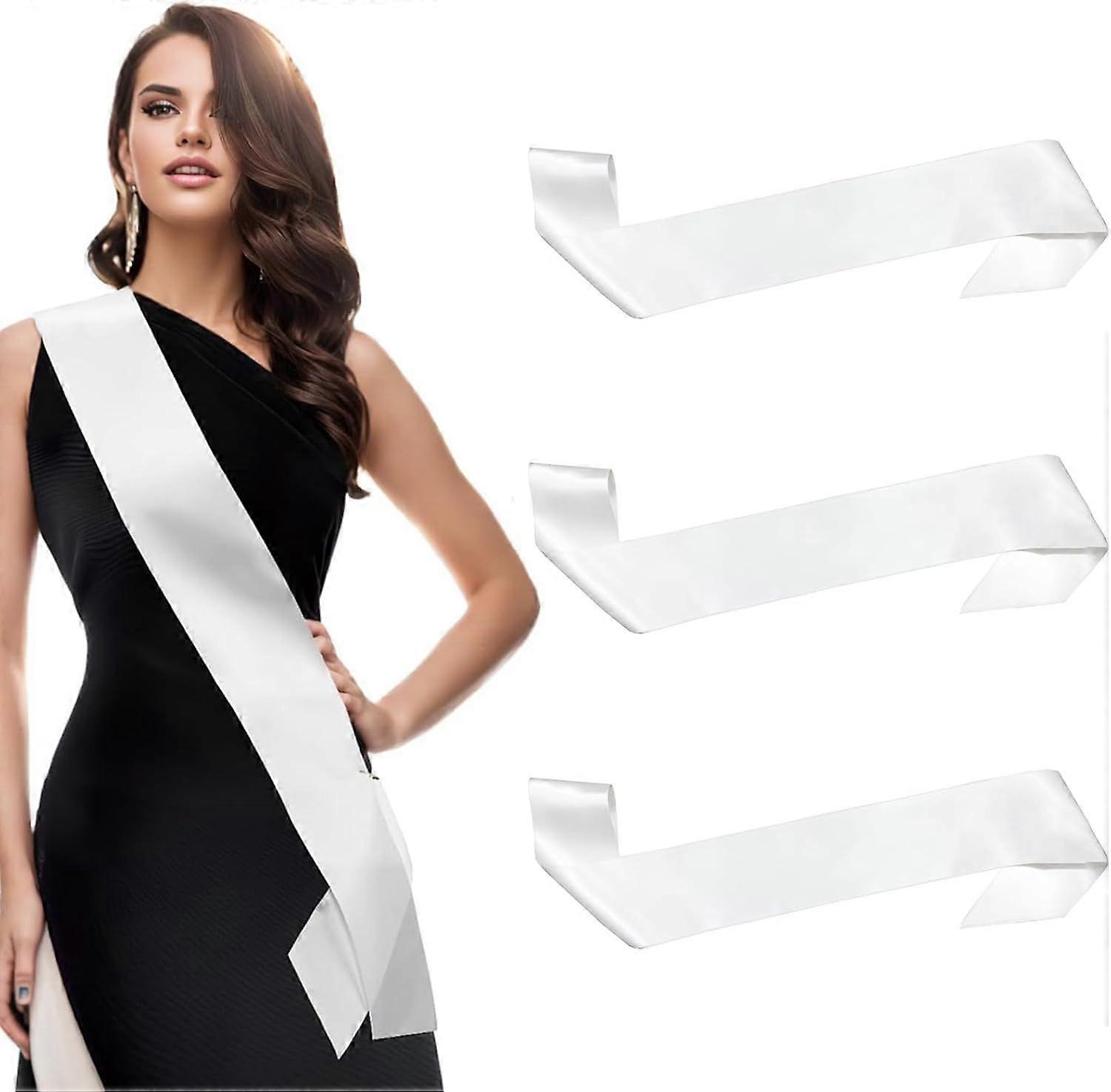 White Sash 3Pcs Blank Satin Sashes for Pageants Plain Graduation Sash Party