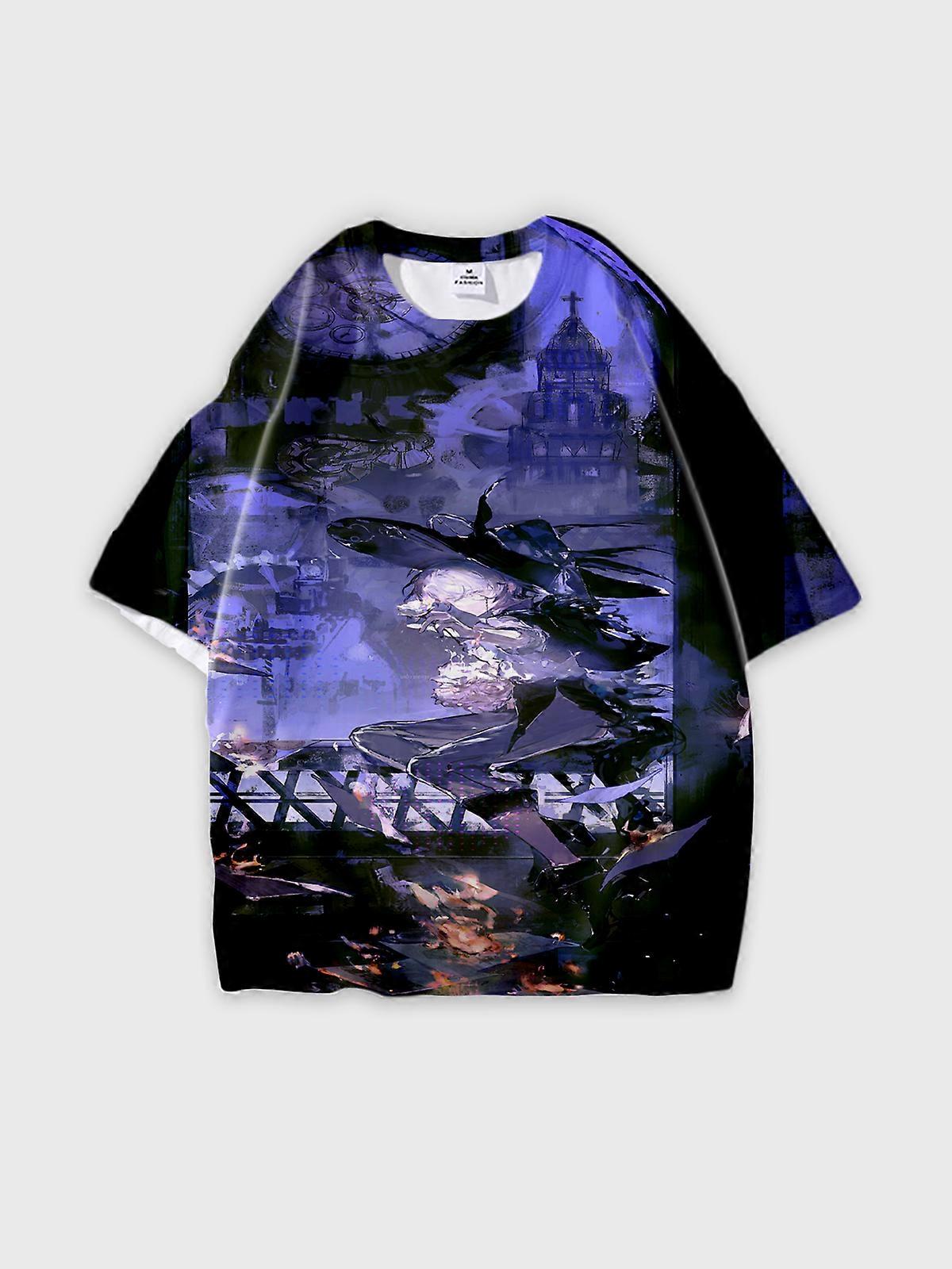 T-Shirt Round Neck, Loose Short Sleeve Pattern Graphic Tee, Unisex Summer Casual Top U2947