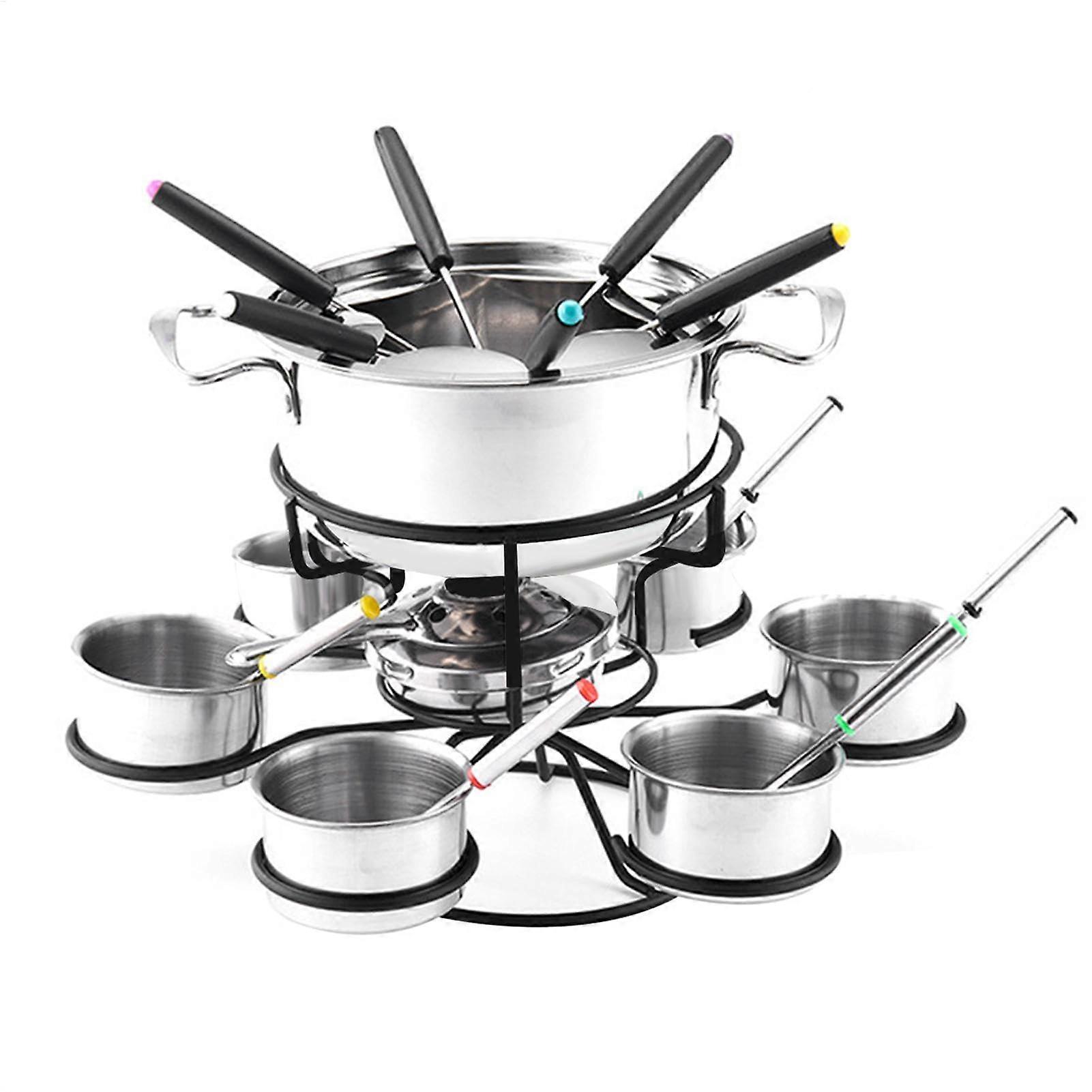 Cheese Fondue Set Rotating Cheese Fondue Kit Cast Iron Fondue Pot Set With 6 Forks And 6 Bowls 6Person
