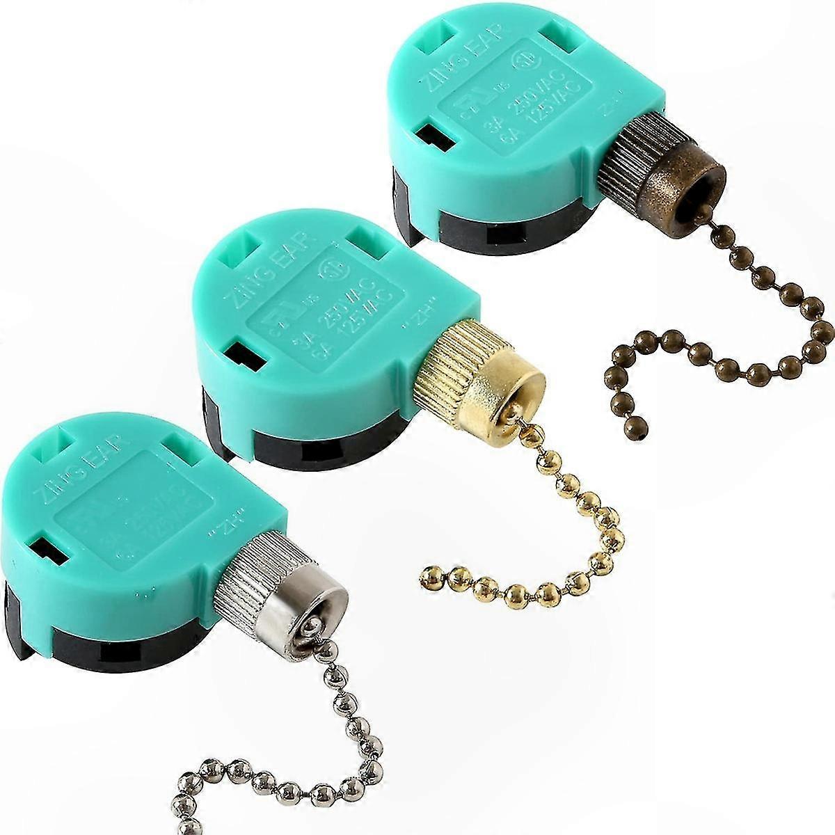 3-Pack Ceiling Fan Pull Chain Switch, 3-Speed 4-Wire Compatible with Fans and Wall Lights