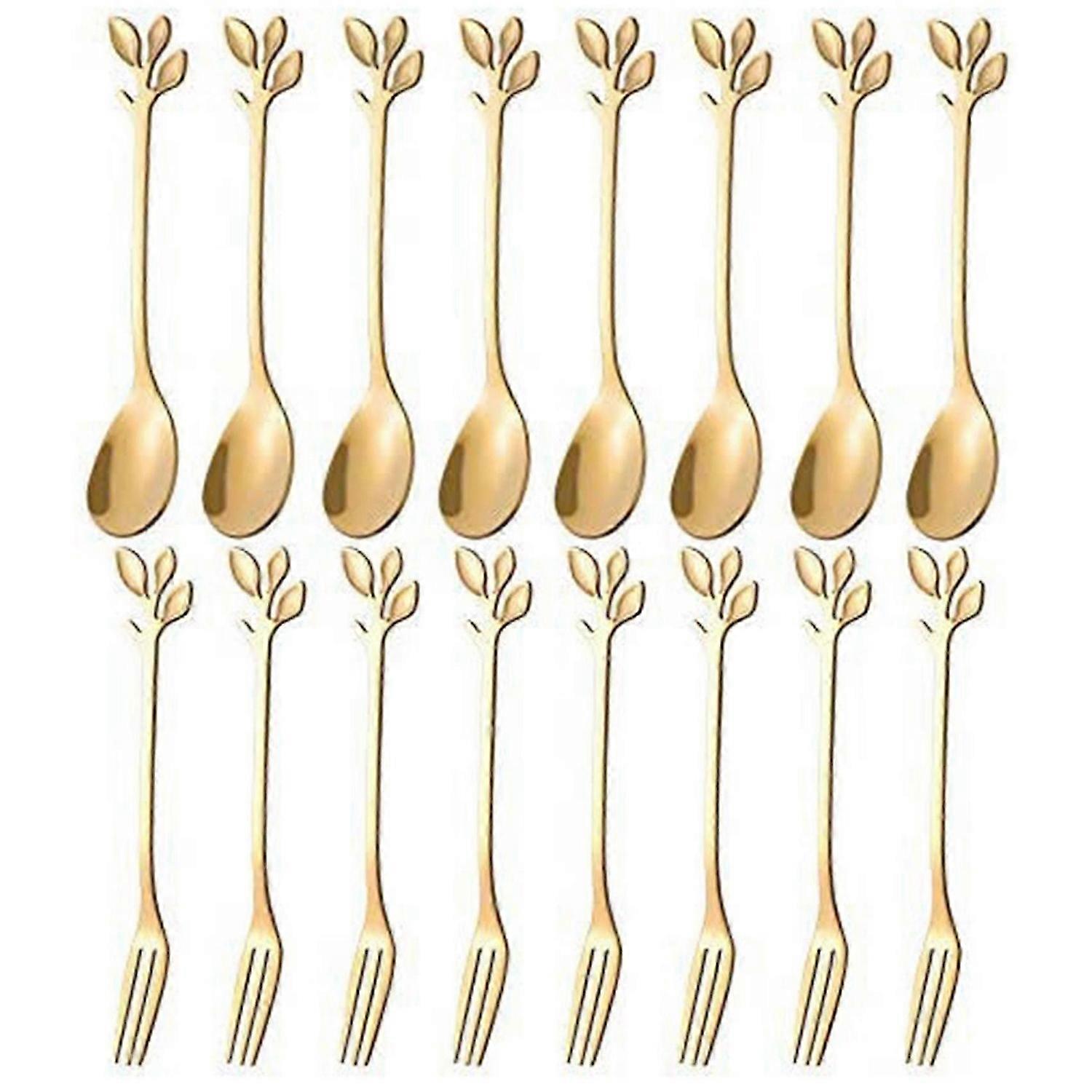 20PCS Dessert Spoon and Fork Set Fruit Fork -Gold