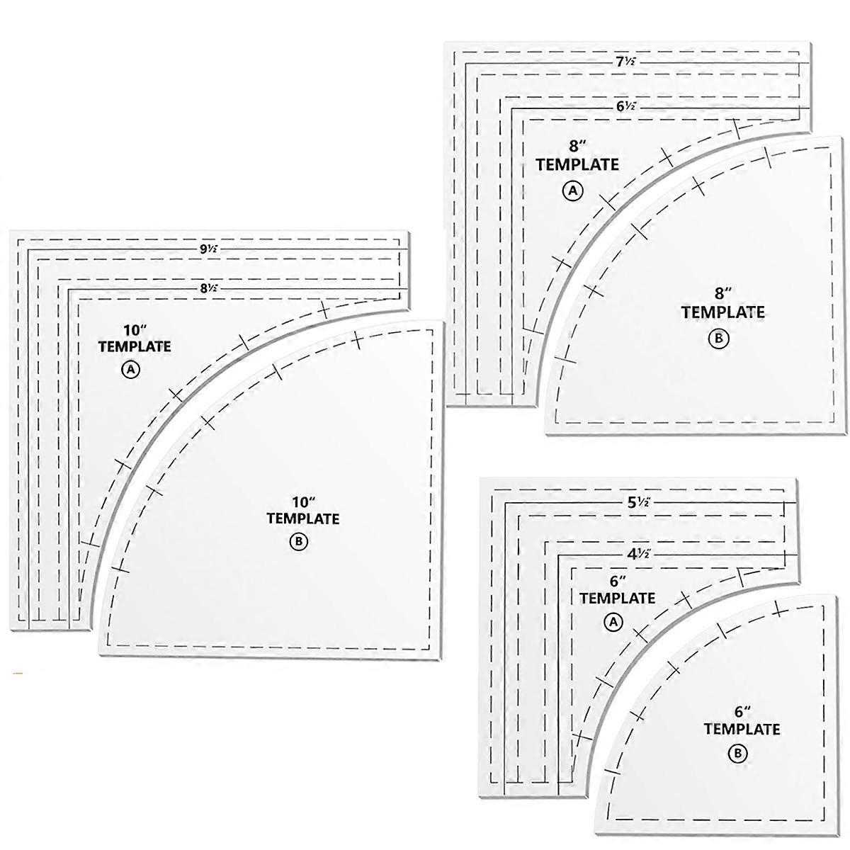 3PC Drunkards Path Quilting Templates Large Quilting Rulers and Templates for Cutting Patterns with 1/4IN Seam Allowance