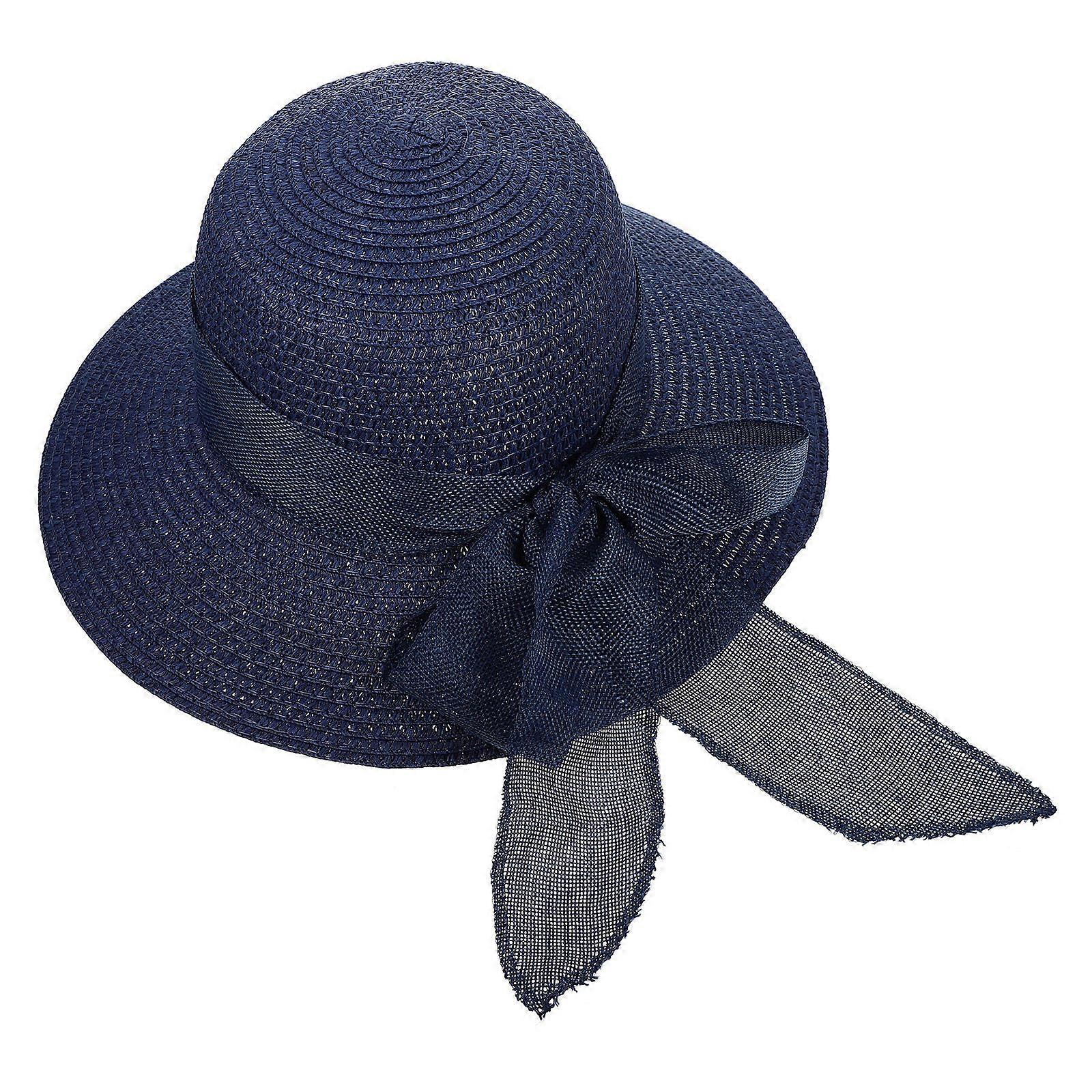 Bowknot Straw Hat Sun Block Hat with Wide Brim 1Pcs for Summer Protection