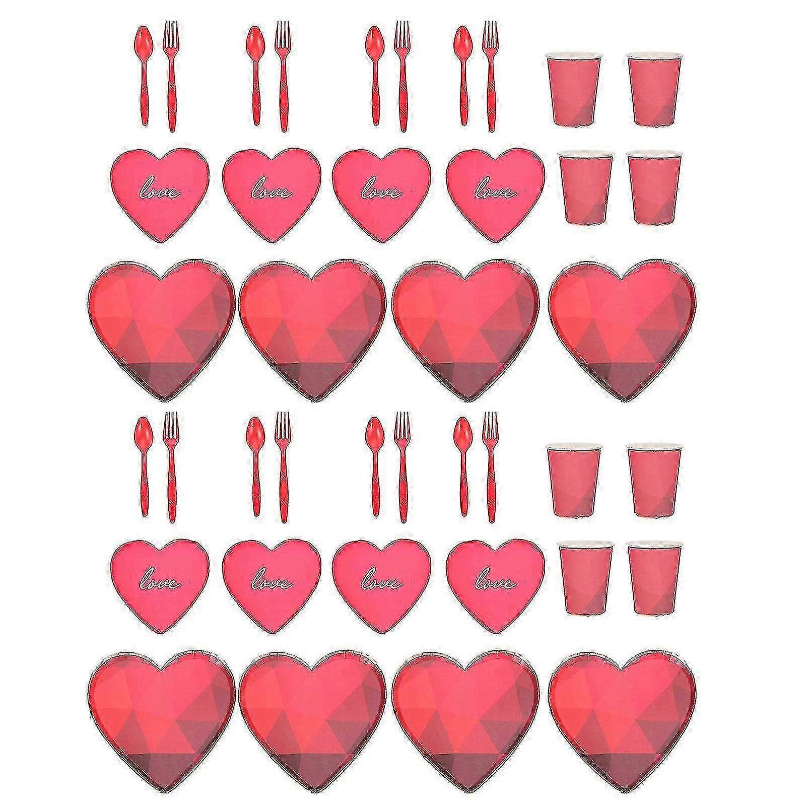 1 Set of Valentine's Day Party Items Love Shaped Party Tableware Set for Party