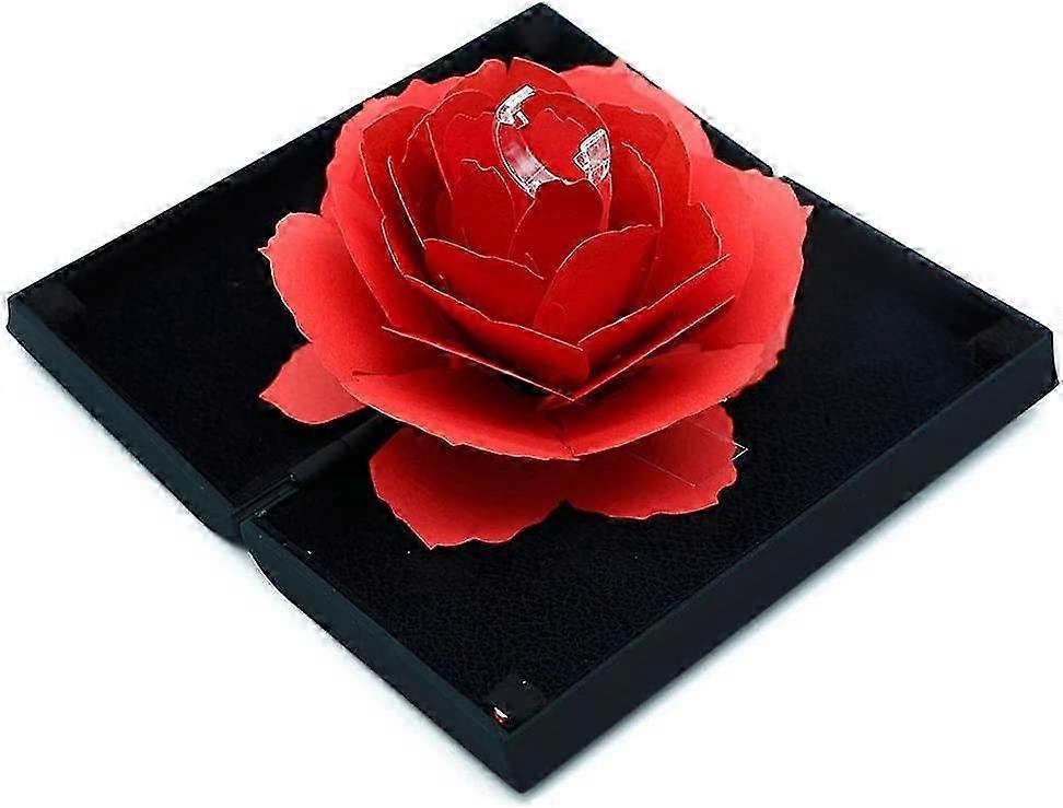 Yüzük Kutusu, 3D Pop Up Gül Yüzük Tutucu Kılıf Nişan Düğün Takı Hediye Kutusu, Blackring dahil değil