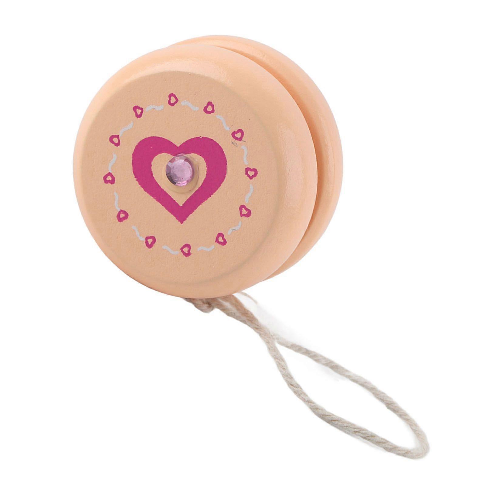 لطيف الكرتون نمط خشبي يويو الكرة لعبة التعليم المبكر لعبة للطفل (القلب الوردي)
