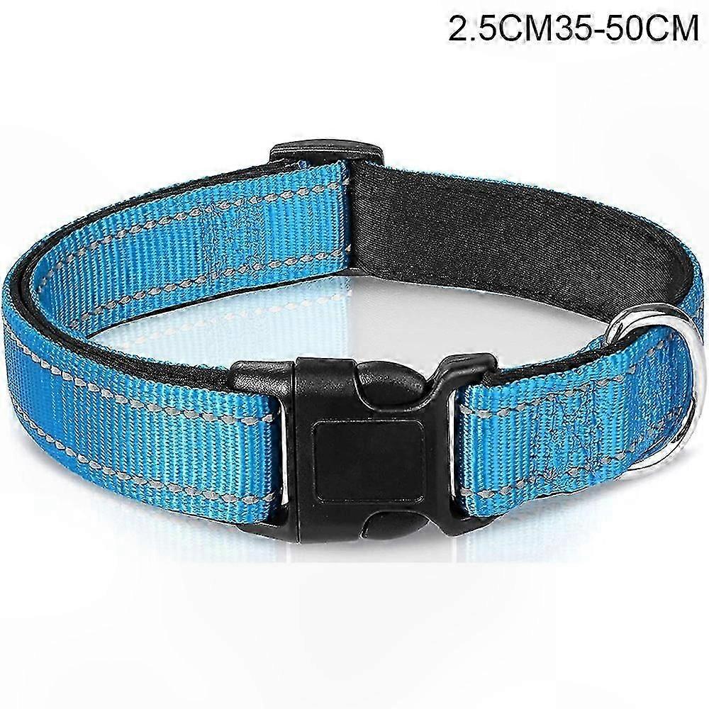 Reflective Dog Collar with Safety Buckle, Adjustable 35-50cm Length, 2.5cm Width for Secure Fit