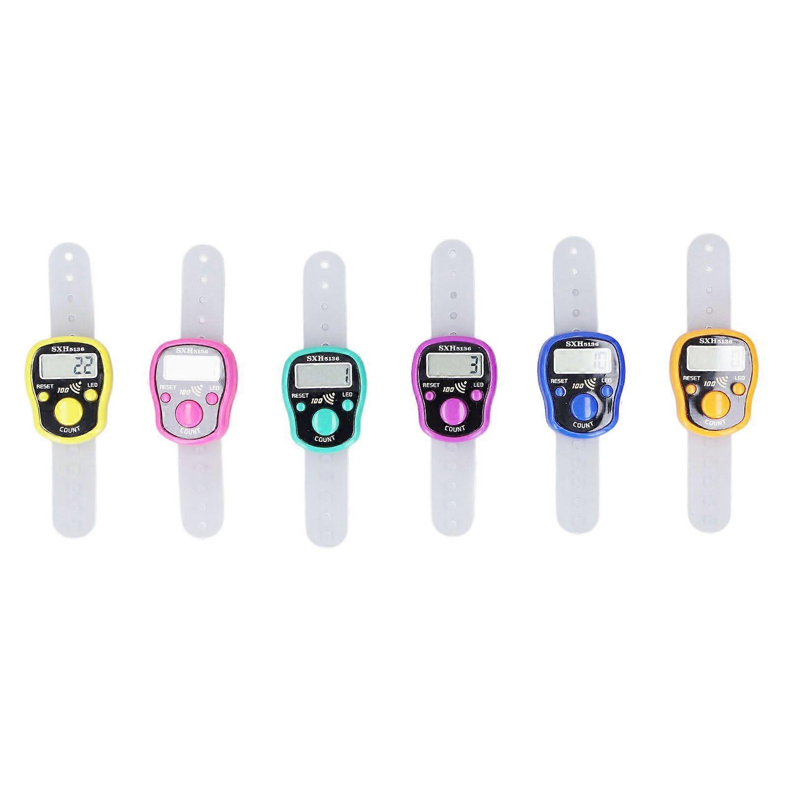 6 Pcs Electronic Finger Counter Portable Lightweight Adjustable Ring Clicker Counter with LED Light