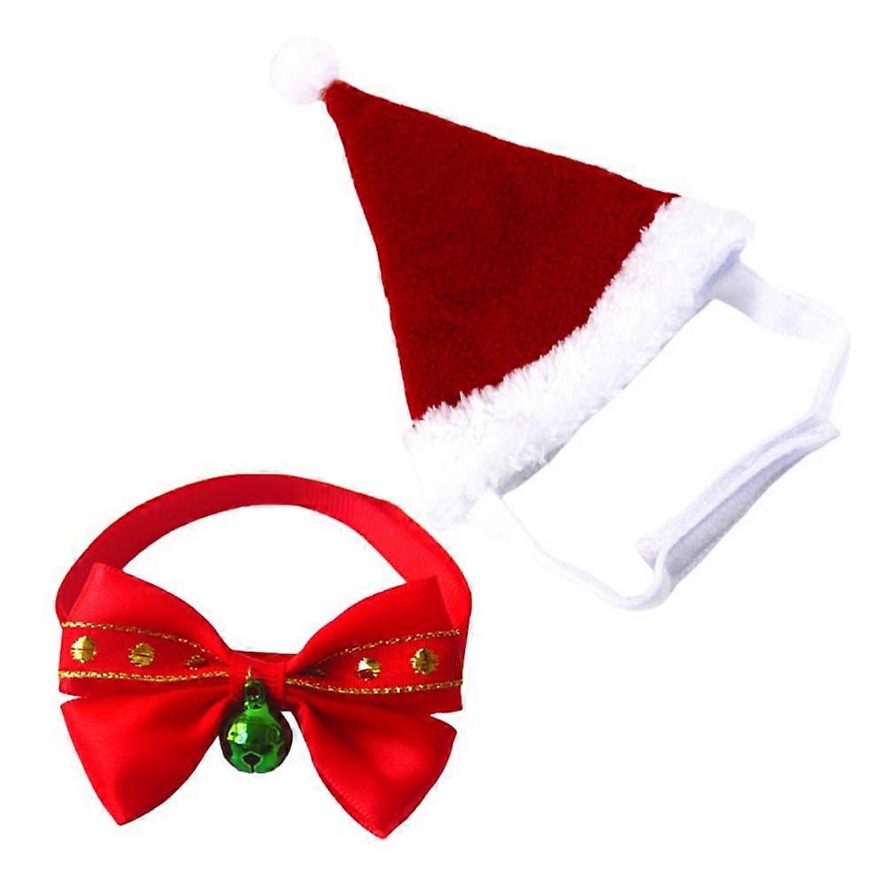Pet Xmas Hat and Bow Tie Set for Christmas 2Pcs Adjustable Costume