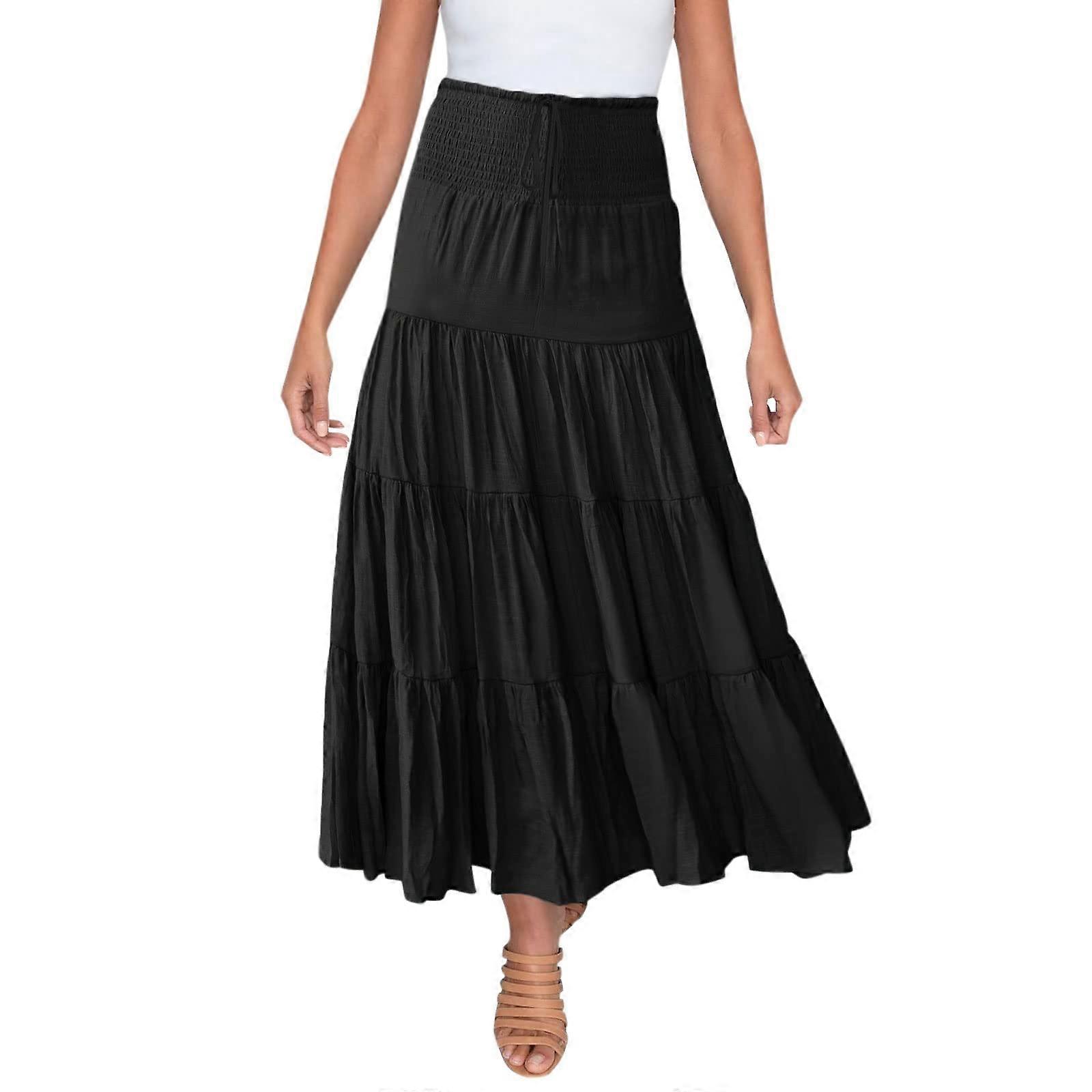 Womens Skirt Elastic Waist Boho Maxi ALine Long Tulle Skirts Casual Drawstring Black L For Toddlers