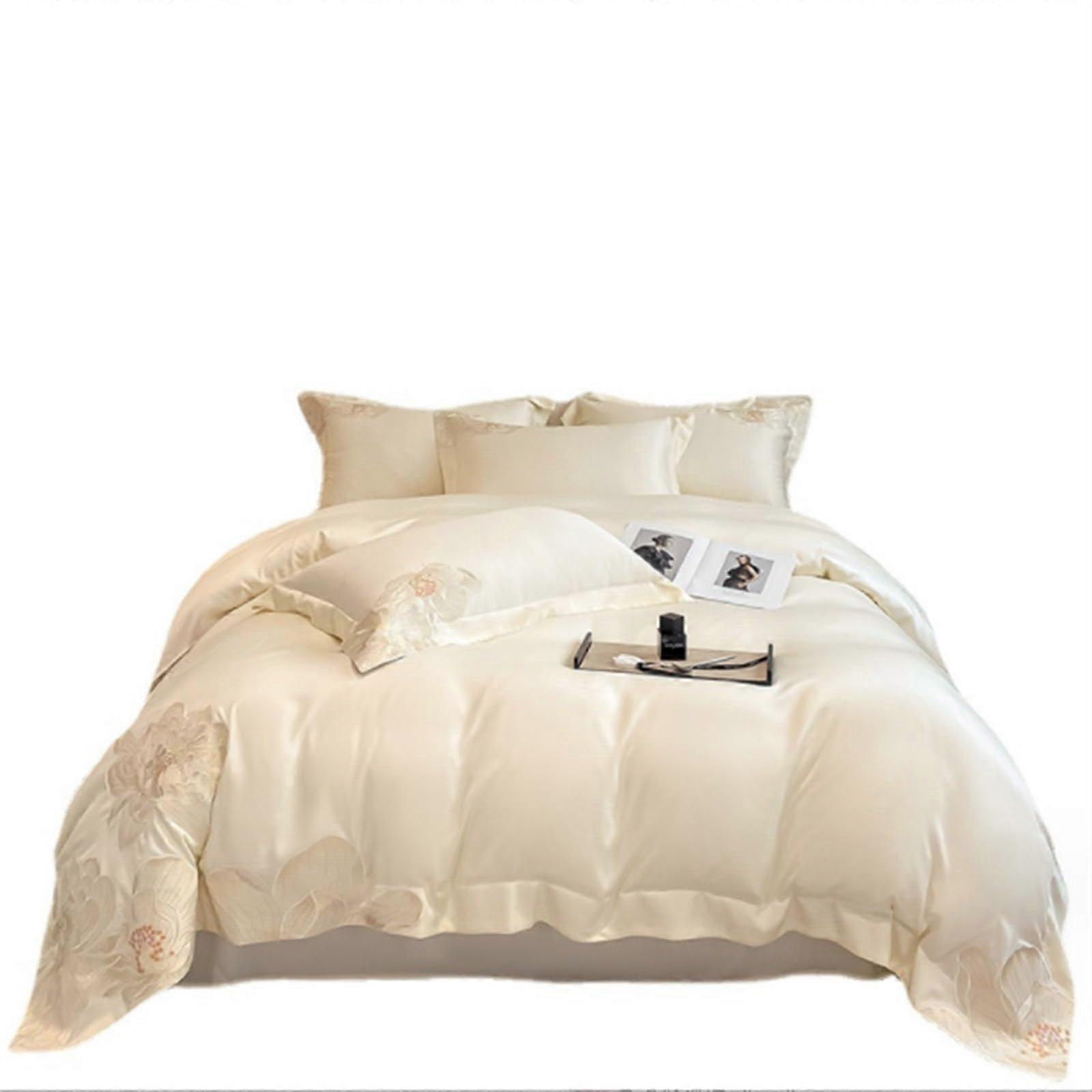 Comforter Set Queen Size Cotton FourPiece Bedding With Embroidered Satin Soft Quilt Cover Pillowcases