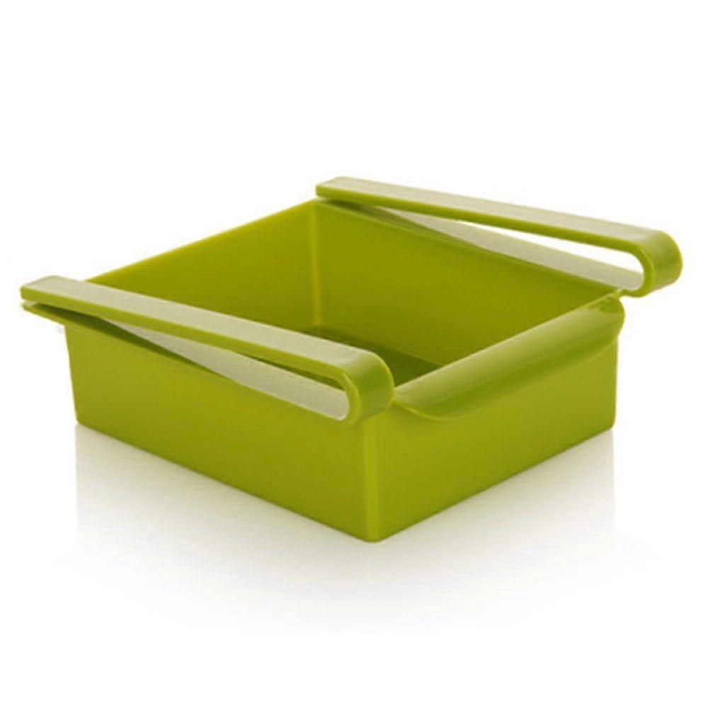 Fridge Freezer Holder Pull-out Drawer Organiser Adjustable Storage Rack for Kitchen Refrigerator, Green, Stretchable Design