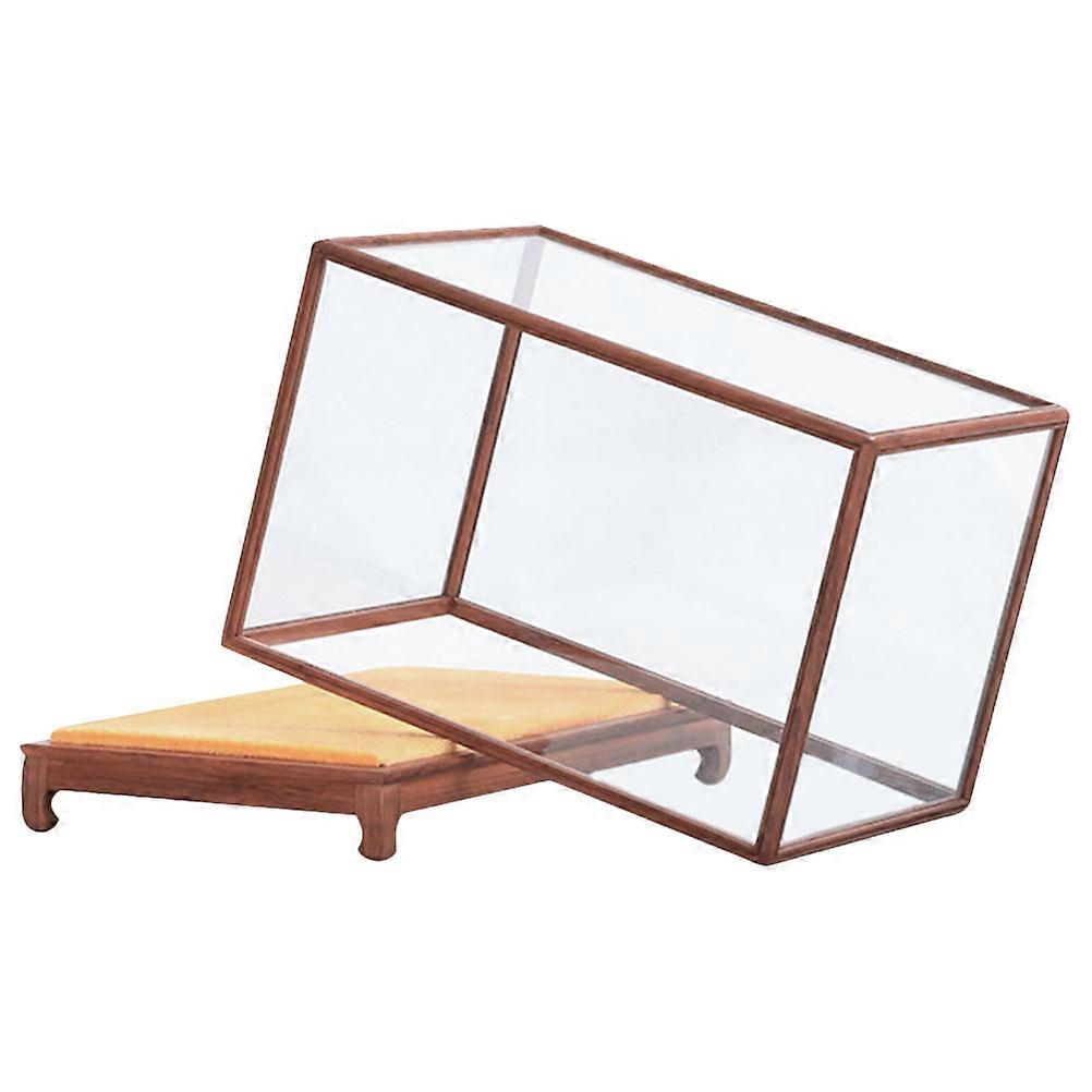 Transparent Doll Display Box 2Pcs Rectangular Household Craft Storage Case Ideal For Displaying Antiques Dolls And Statues 17X12Cm Brown Wood Material