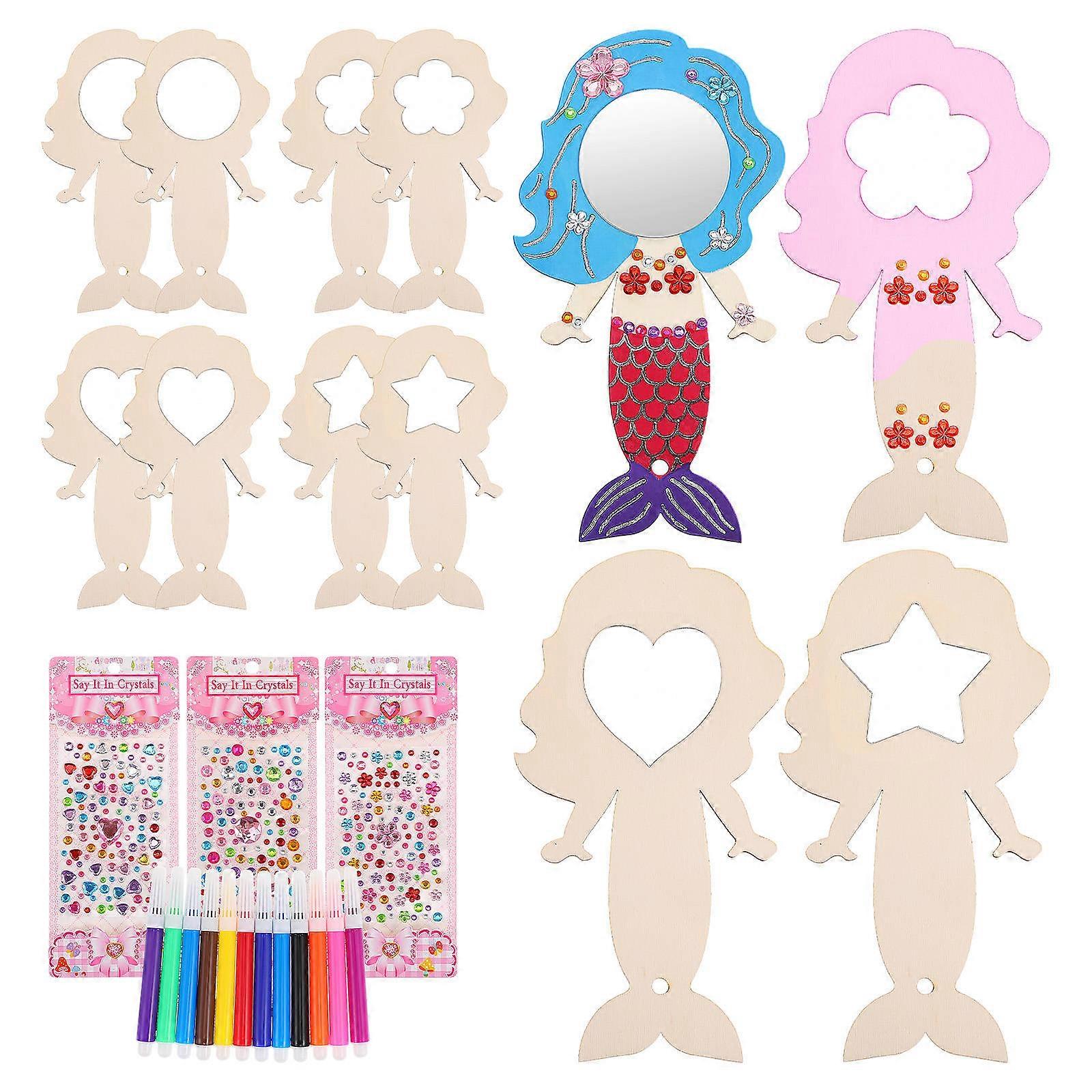 DIY Mermaid Mirror Craft Kit Handheld Mirrors Birthday Party Favors Multi Color Painting Activity 2 Sets
