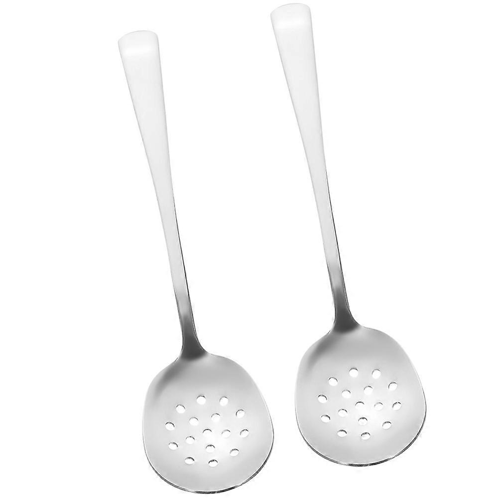 Silver Stainless Steel Slotted Spoon for Hot Pot Use 2Pcs Kitchen Essentials
