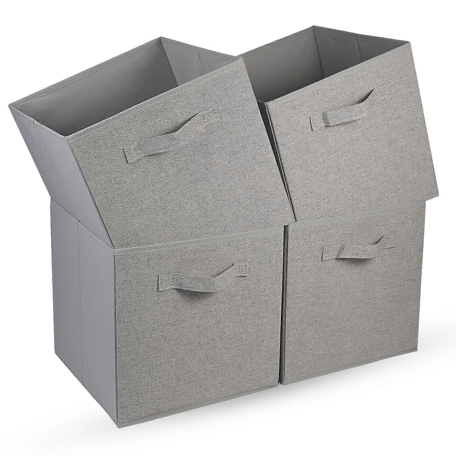 Fabric Storage Box 30cm Cube Foldable Wardrobe Organizer With Handle 4Pack Grey
