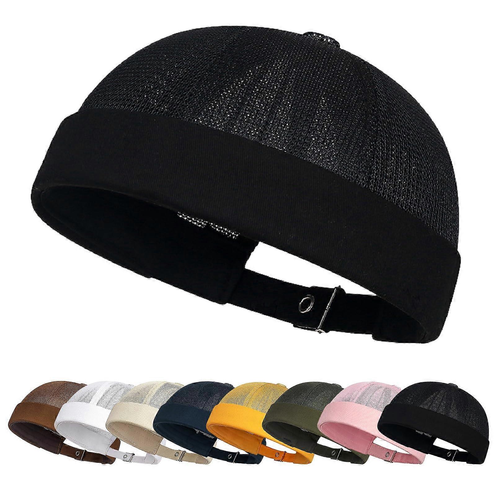 Brimless Hat Summer Mesh Cap Adjustable Rolled Cuff Beanie Unisex Sailor Style Black