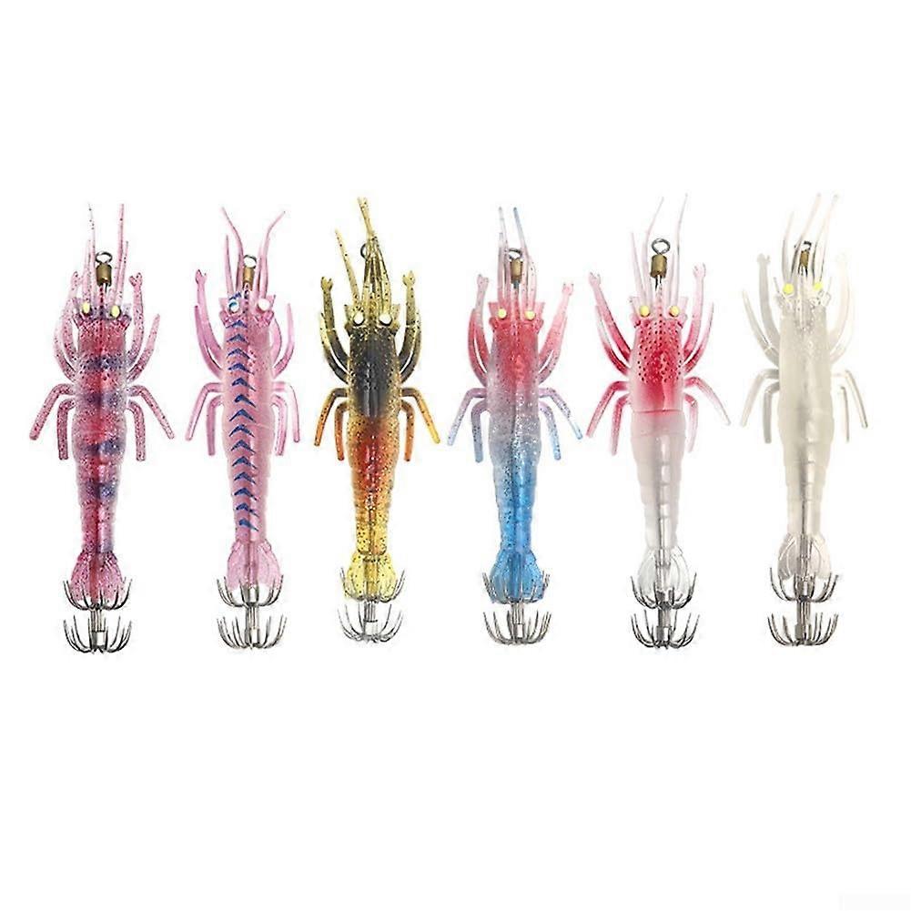 Luminous Squid Jig Soft Squid Bait Design, Dual Umbrella Hooks, Swivel Head, Metal And PVC Mix, 11cm, 6Piece Set