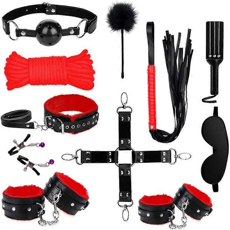 Novelty 11 Piece Leather Couple Training Set Indoor Leisure Leg And Hip Exercise Rhythm Accessories Black Red