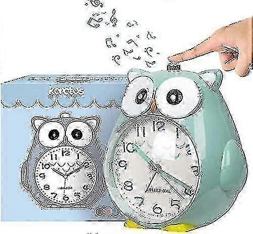 Non-ticking Owl Children's Alarm Clock With Night Light, Snooze Function - Loud Battery Operated Children's Alarm - Green_c*