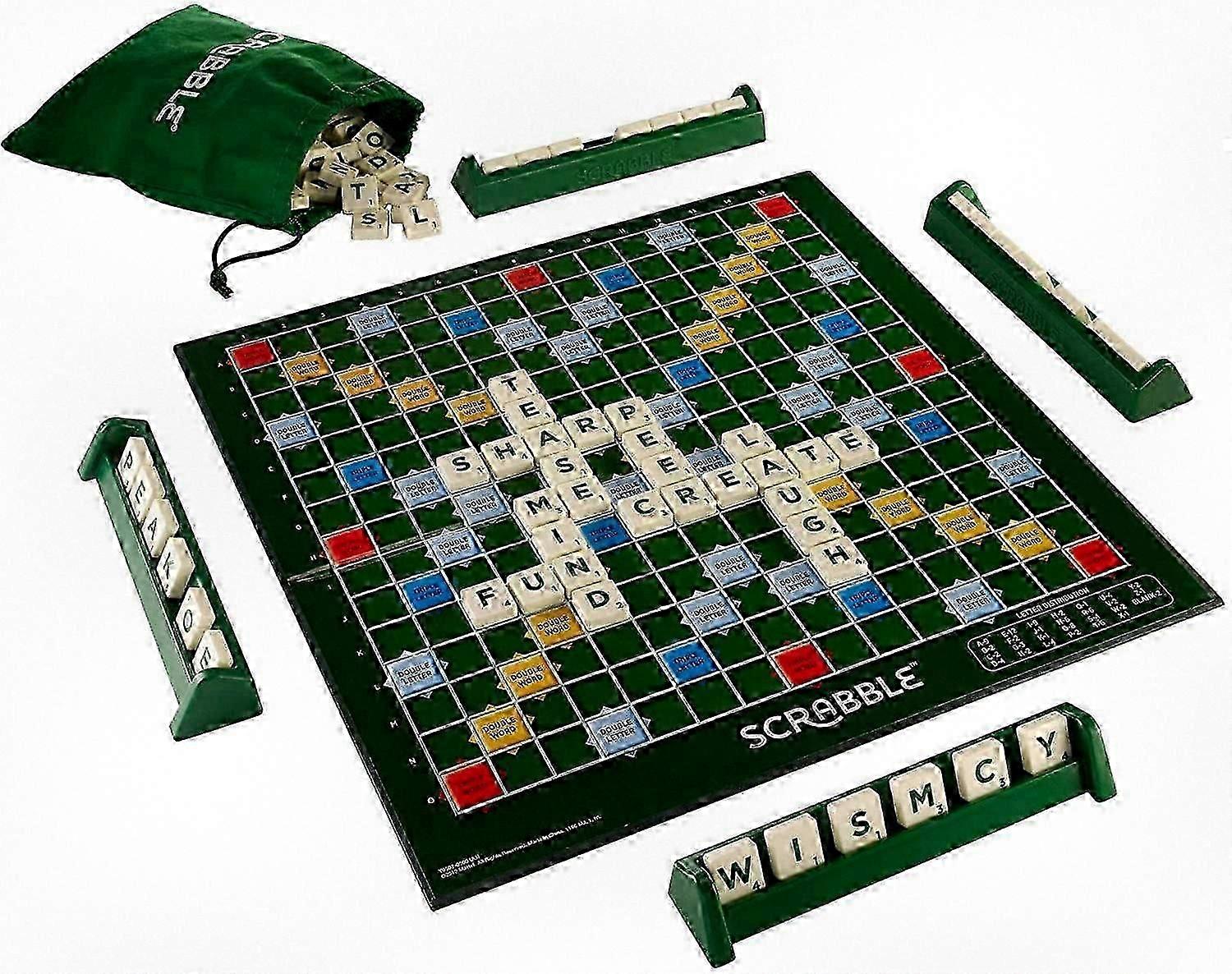 Scrabble Deluxe Folding Wooden Game Board with Rotating Tiles and Storage Drawer for Classic Word Game