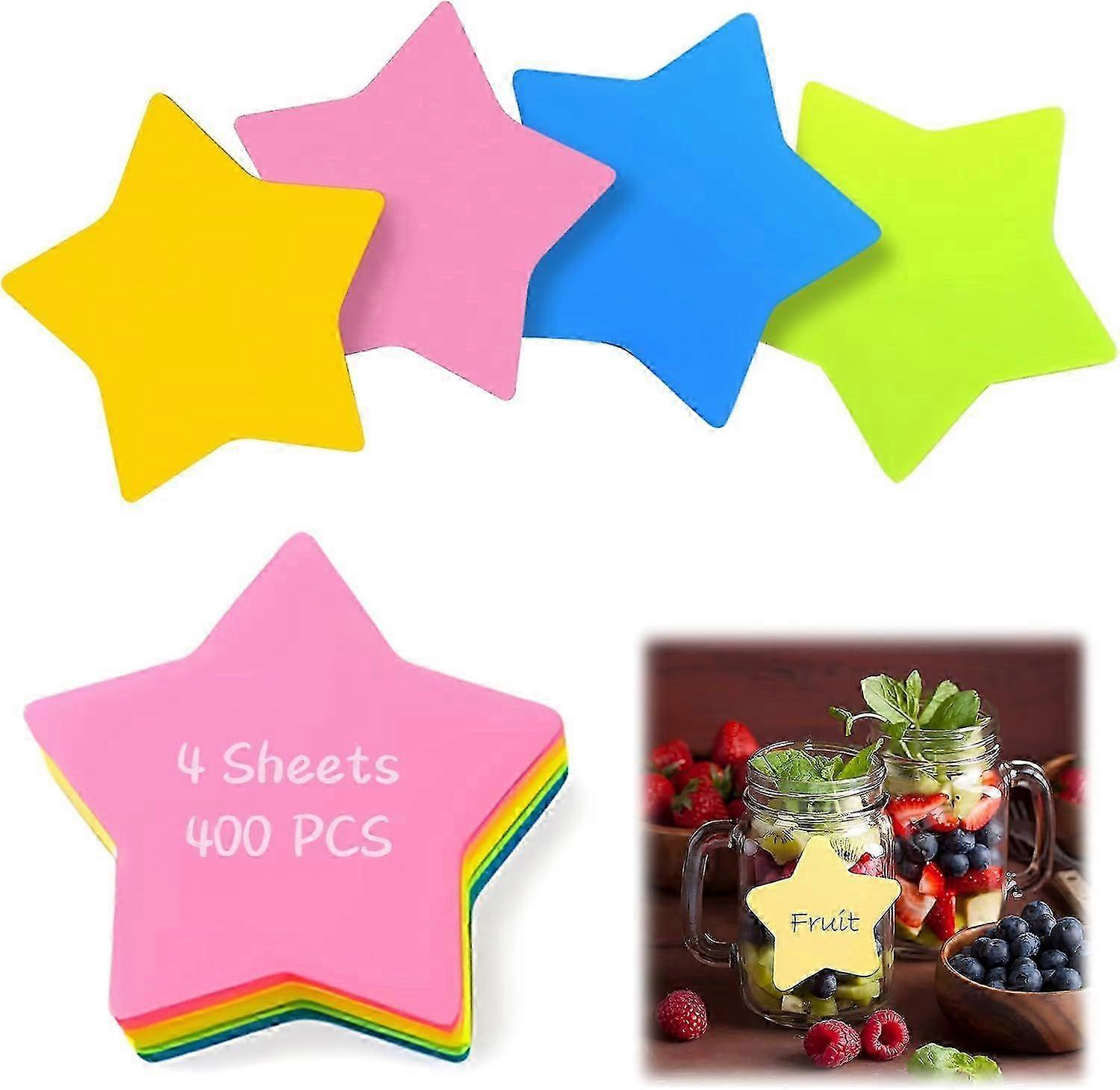 400 PCS Star Shaped Sticky Notes, to-Do Self-Stick Reminder Papers for Office Home School Meeting 76 x 76 mm(4 Color) 26s