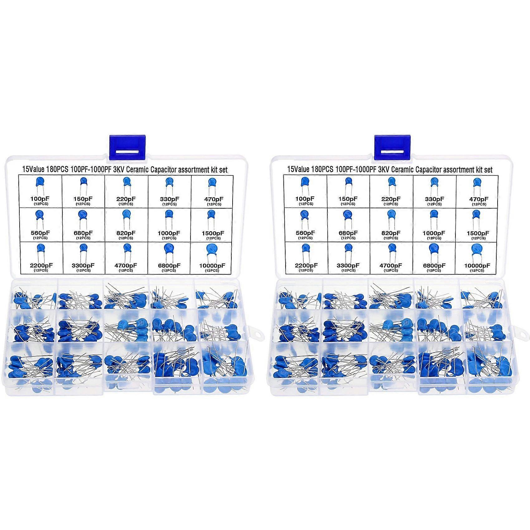 360Pcs 15 Values High Voltage Dip Ceramic Capacitor Assortment Kit Range 100PF-10000PF 3KV Ping