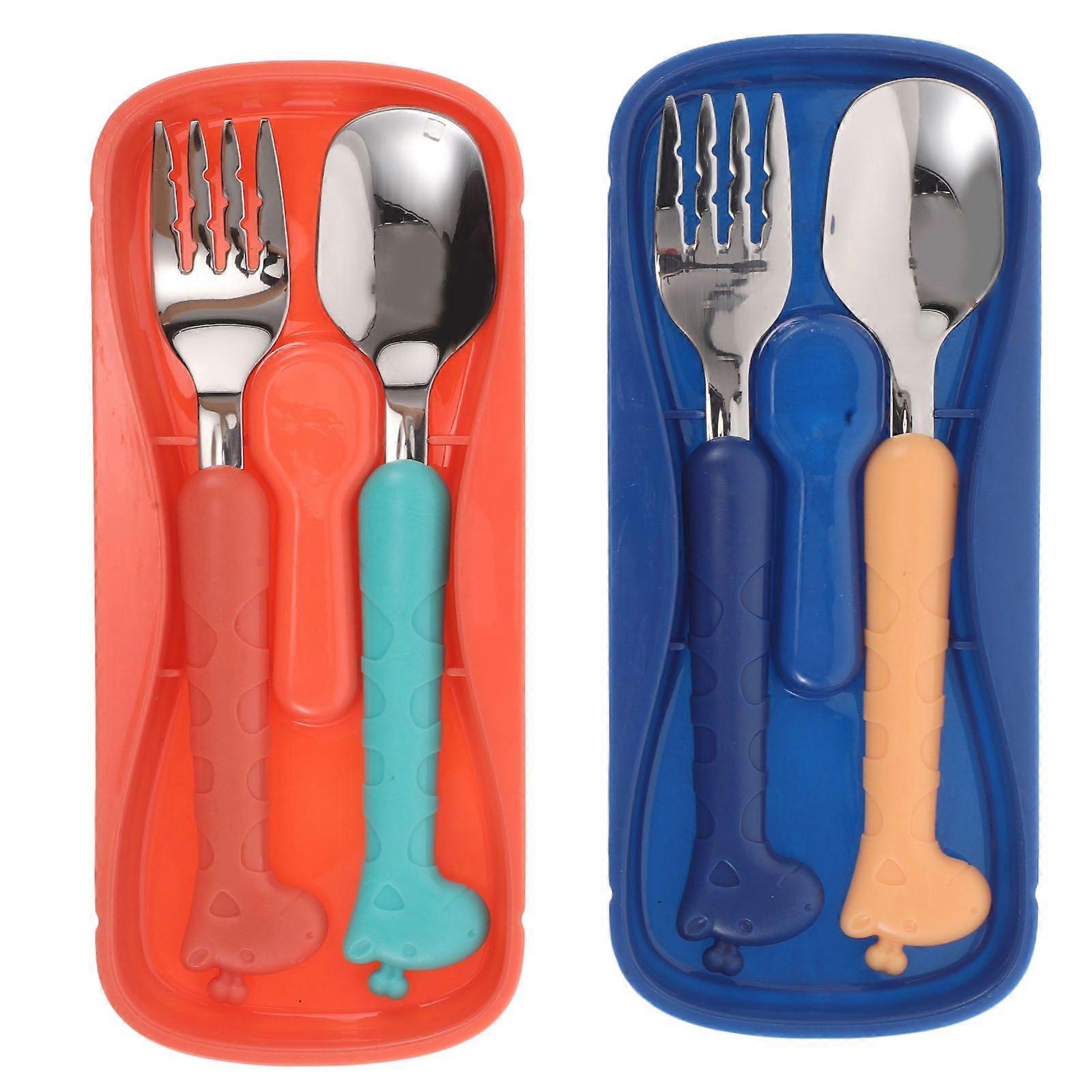 1 Set Toddler Fork And Spoon: Children Stainless Steel Utensil Set For Travel - Toddler Forks And Spoons With Case - Portable Tableware