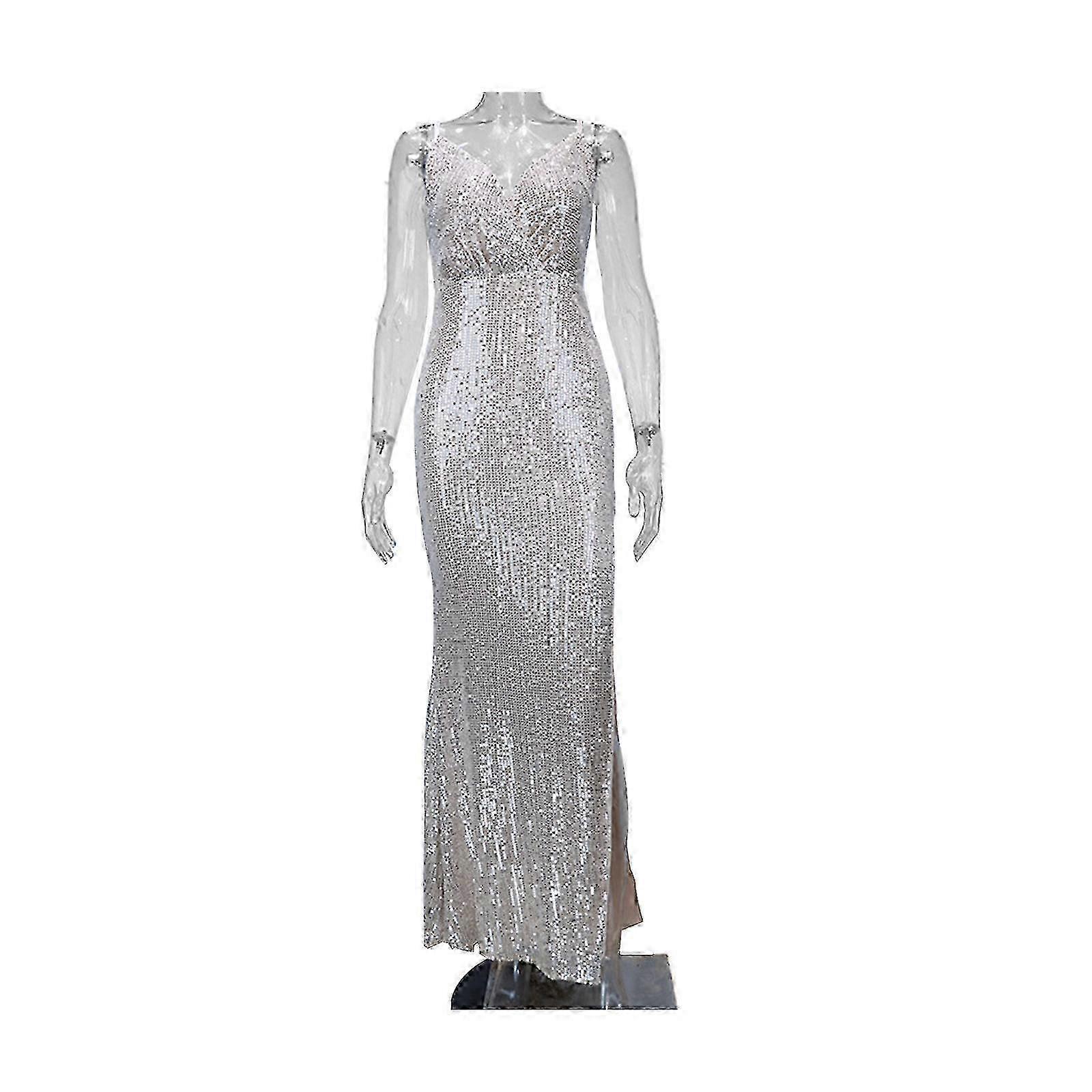 New Upgrade Women's Asymmetrical Rouched Wrap V-Neck Dress Evening Bridesmaid Formal Long Dress