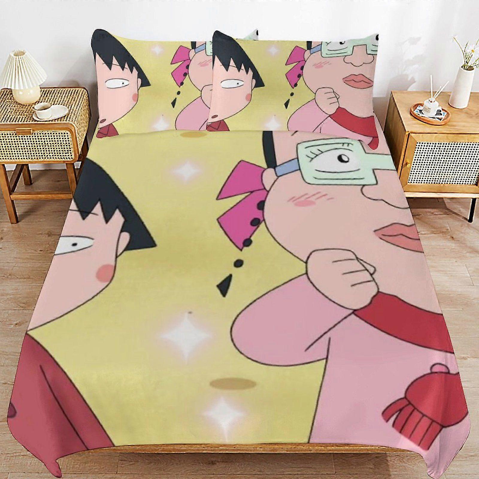 s379 Chibi Maruko-chan Bedding System Smooth Fabric Zipper Closure Comfortable Texture Soft Feel Duvet Cover Sets Pack v379