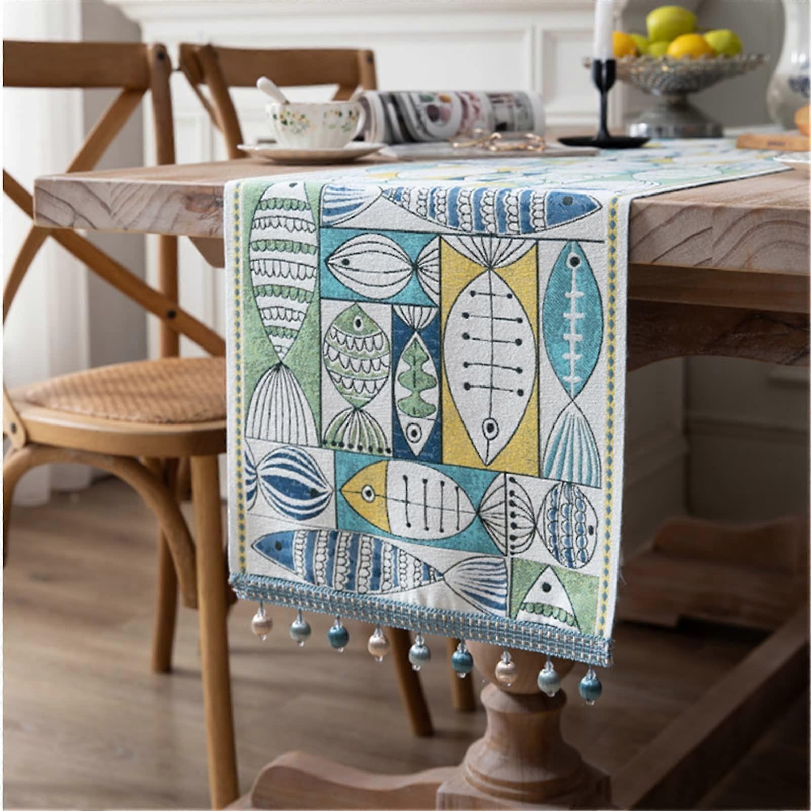 Table Runners Nordic Luxury Jacquard Table Runner Tasseled Polyester 35x220 CM, 13 Colors