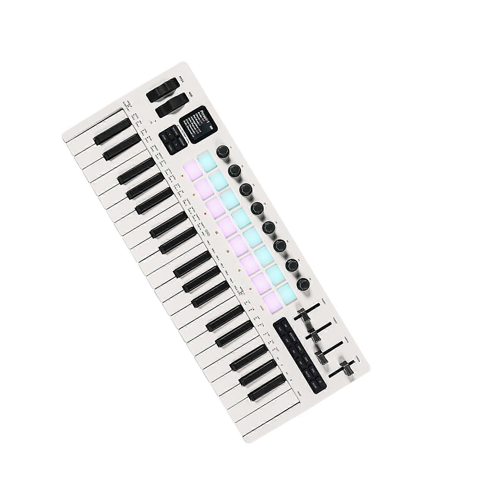 Practical 37 Key MIDI Keyboard Controller with Key Feel Music Production Controllers Suitable for Outdoor Producers  White