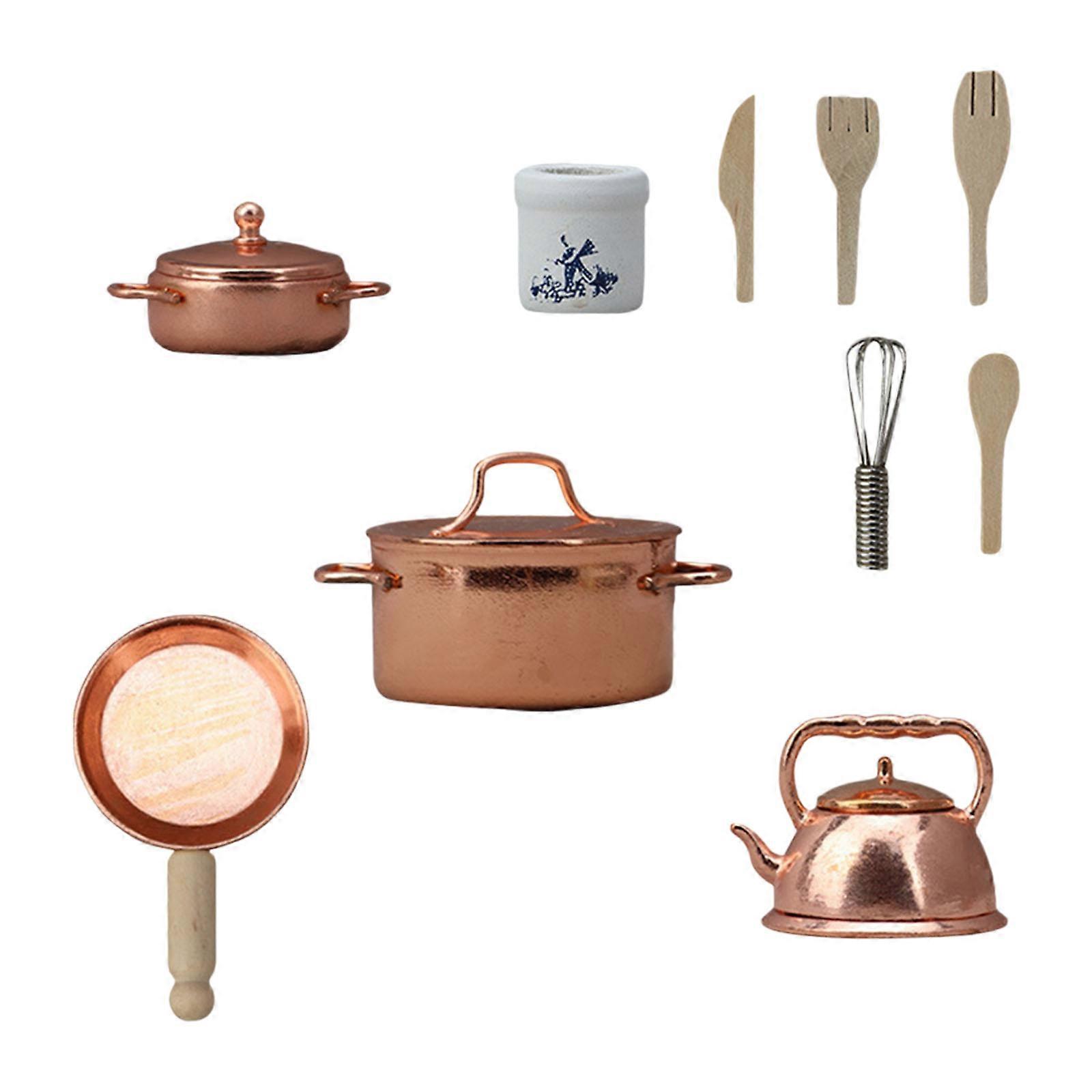 Mini Metal Utensils Set For Miniature Kitchen 1/12 Scale Including Frying Pan And Saucepan With Detailed Craftsmanship Multicolor