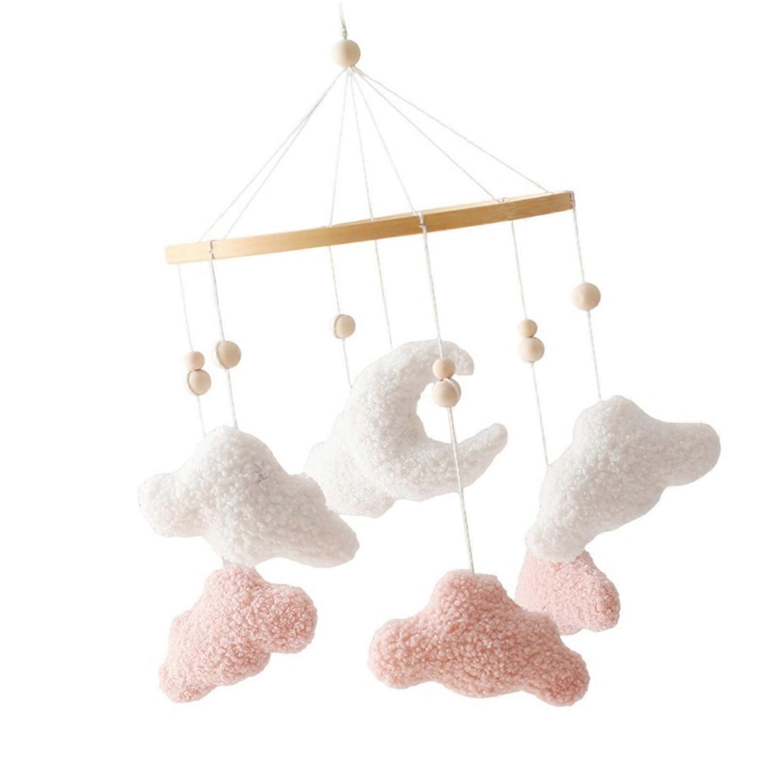 Soft Plush Cloud Moon Crib Mobile With Gentle Bells For Newborns Infant Sensory Development And Safe Bed Stroller Toy  Pink
